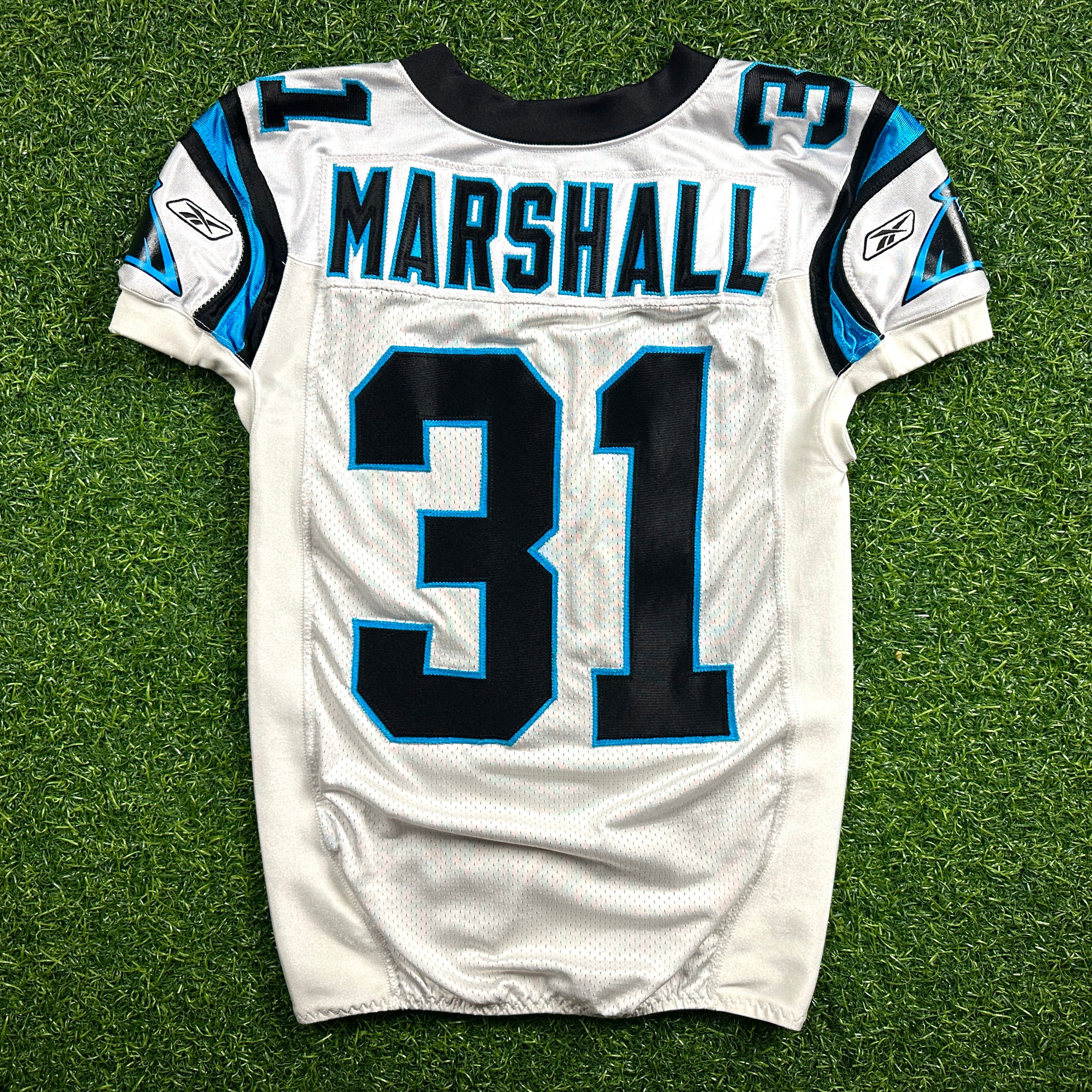 2011 Reebok NFL Game Used Worn Jersey Carolina Panthers Richard Marshall Sz. 48