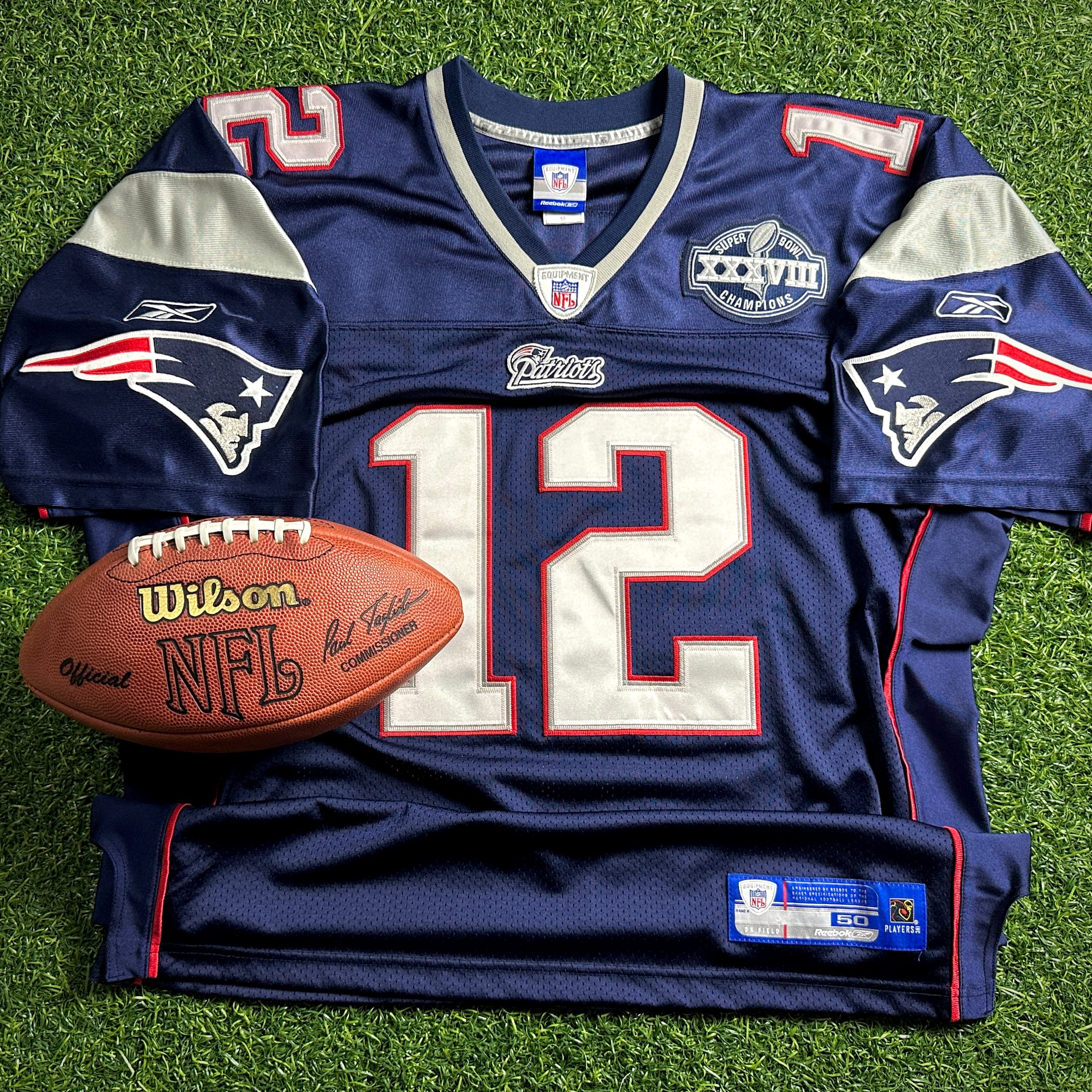 2004 Reebok NFL Authentic Jersey New England Patriots Tom Brady Sz 50 Super Bowl