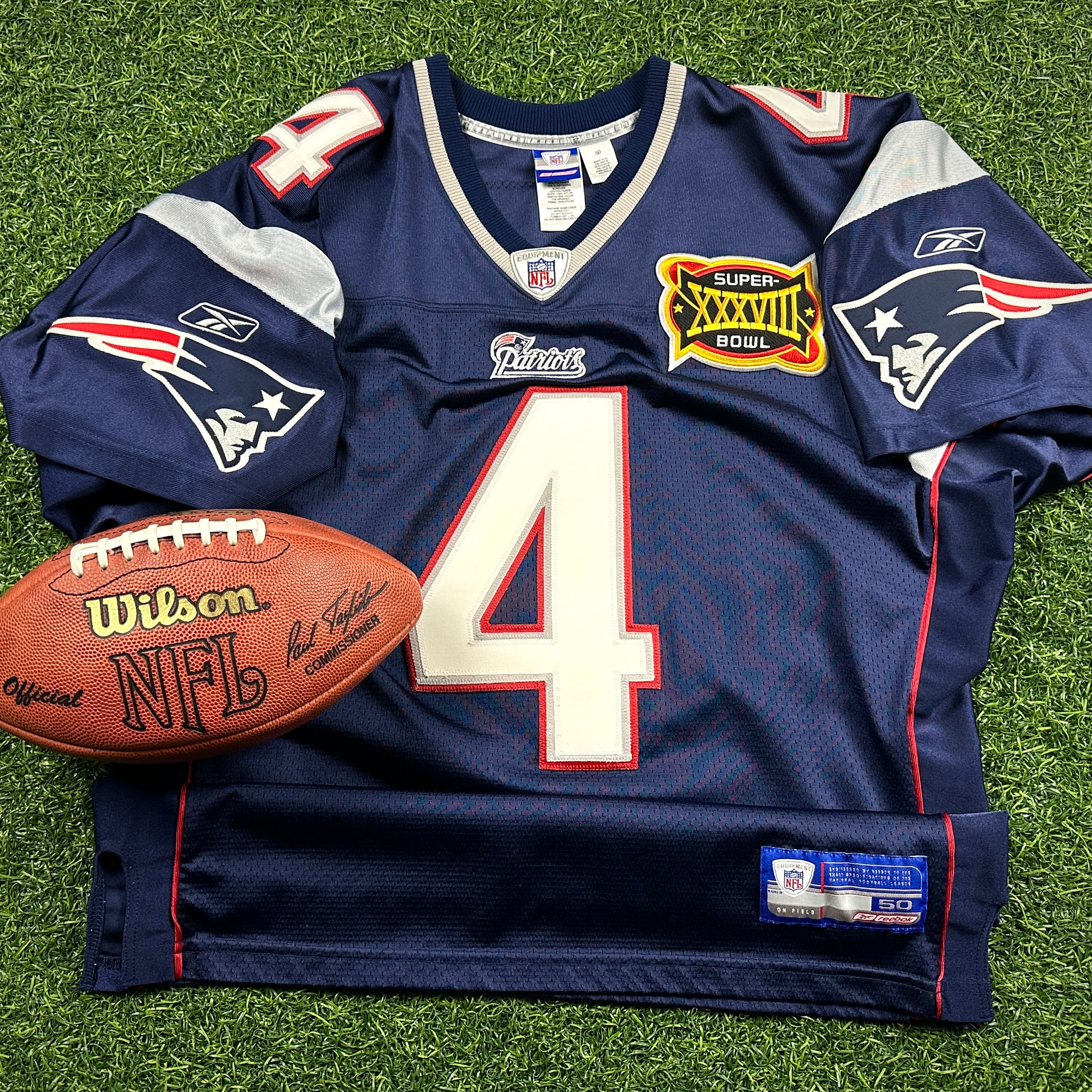 2004 Reebok NFL Authentic Jersey New England Patriots Adam Vinatieri Super Bowl XXXVIII Sz. 50