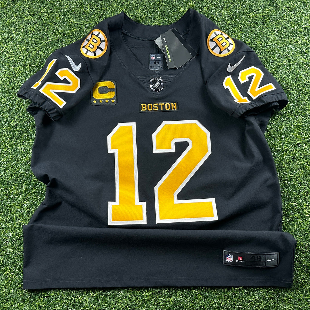 New! Nike NFL X NHL Vapor Elite Authentic Jersey Boston Bruins New England Patriots Tom Brady Sz. 48 Mashup