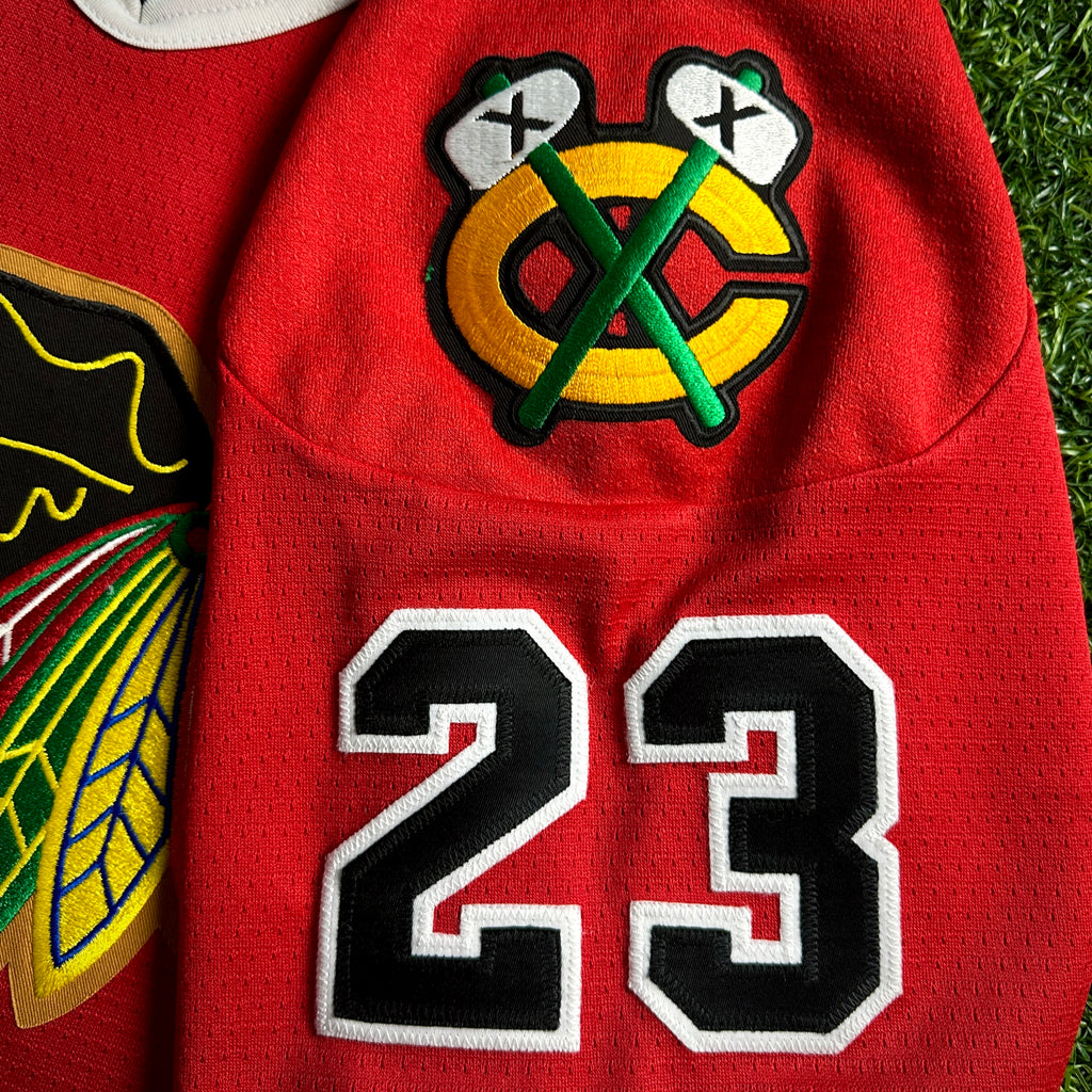 1998 Nike NHL X NBA Mashup Jersey Chicago Bulls Blackhawks Michael Jordan Red Sz. L