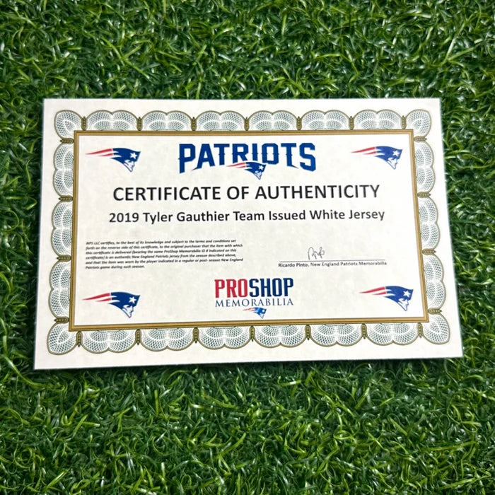 2019 Nike NFL Game Issued Jersey New England Patriots Tyler Gauthier Team COA