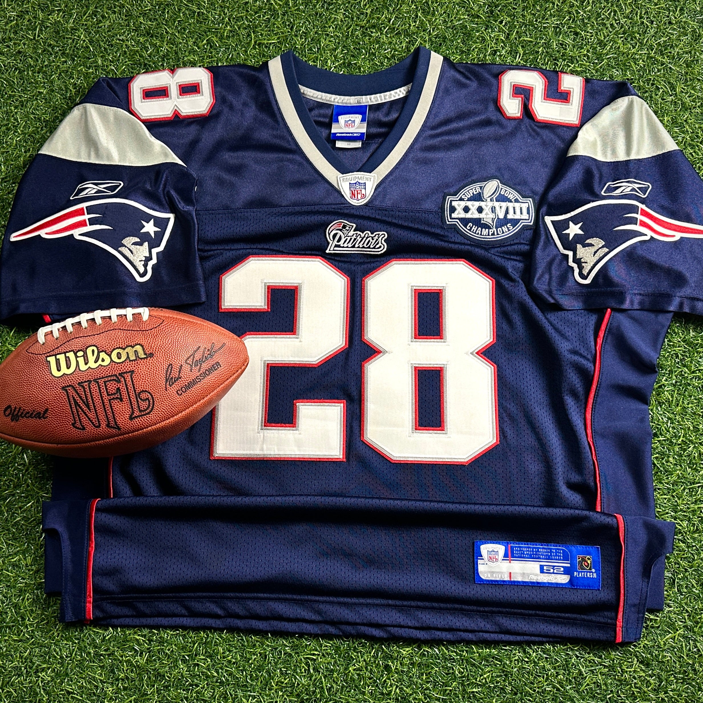2004 Reebok NFL Authentic Jersey New England Patriots Corey Dillon Sz. 52 XXXVIII Banner Night