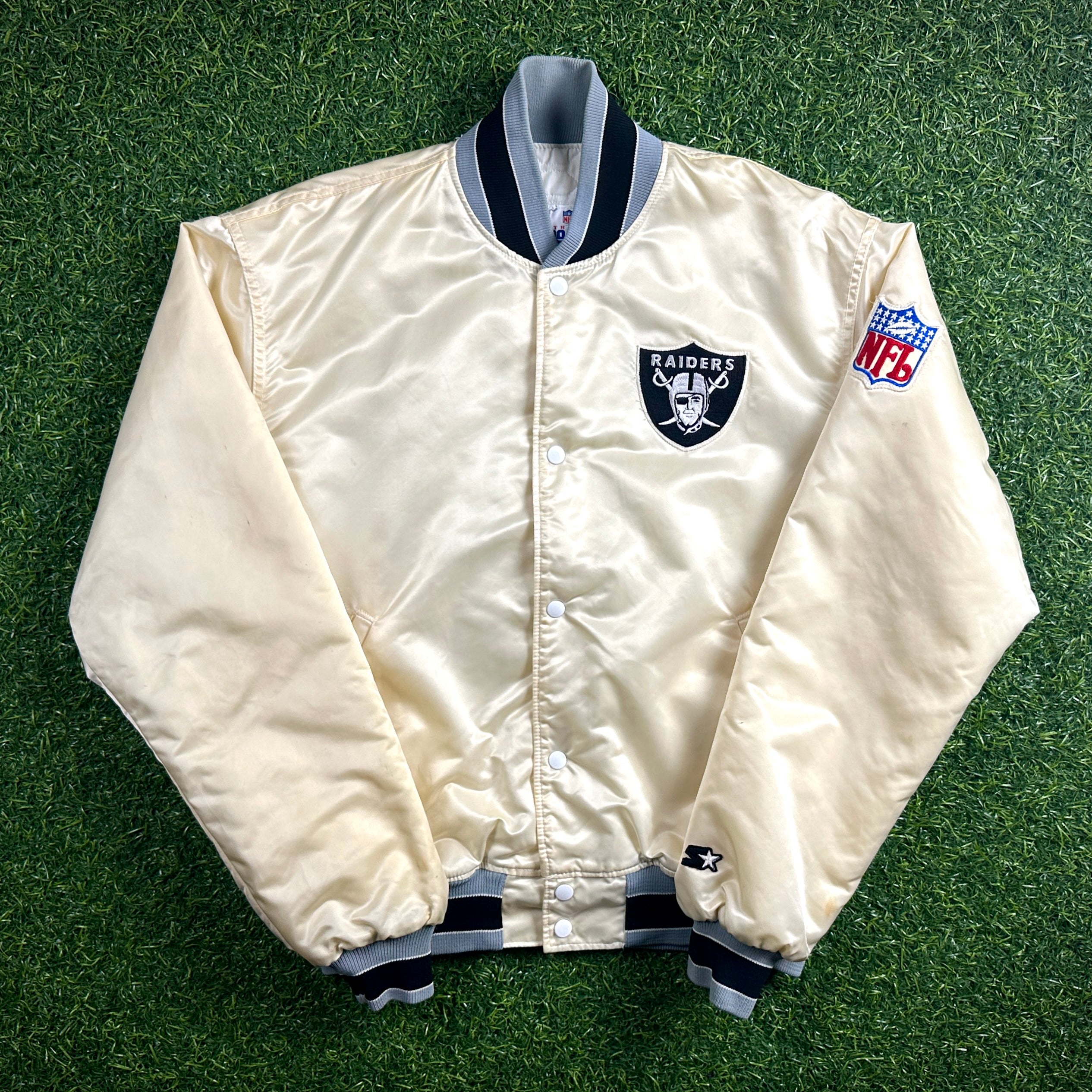 90’s Starter NFL Pro Line Jacket Los Angeles Raiders White Sz. XL (L) Vintage