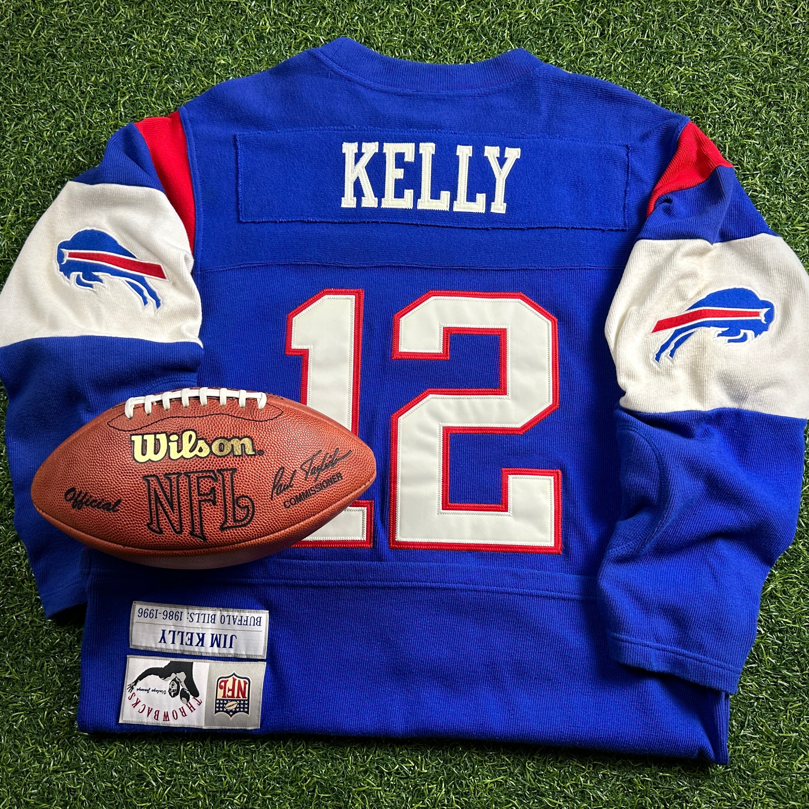 2003 Reebok Gridiron Classics NFL Throwback Jersey Sweater Buffalo Bills Jim Kelly Sz. L Vintage