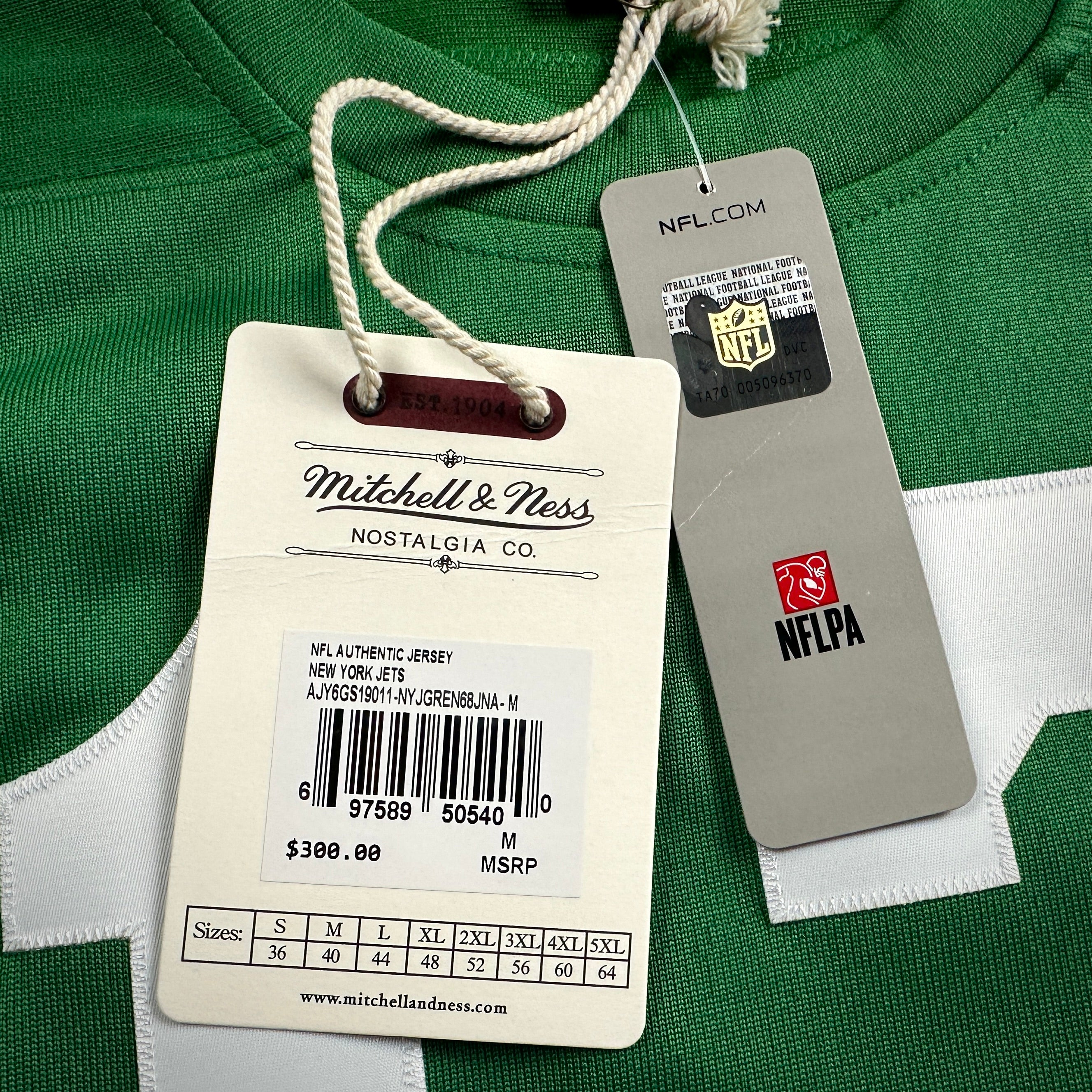 New! Mitchell & Ness AFL 1968 Authentic Throwback Jersey New York Jets Joe Namath Sz. 40 (M)
