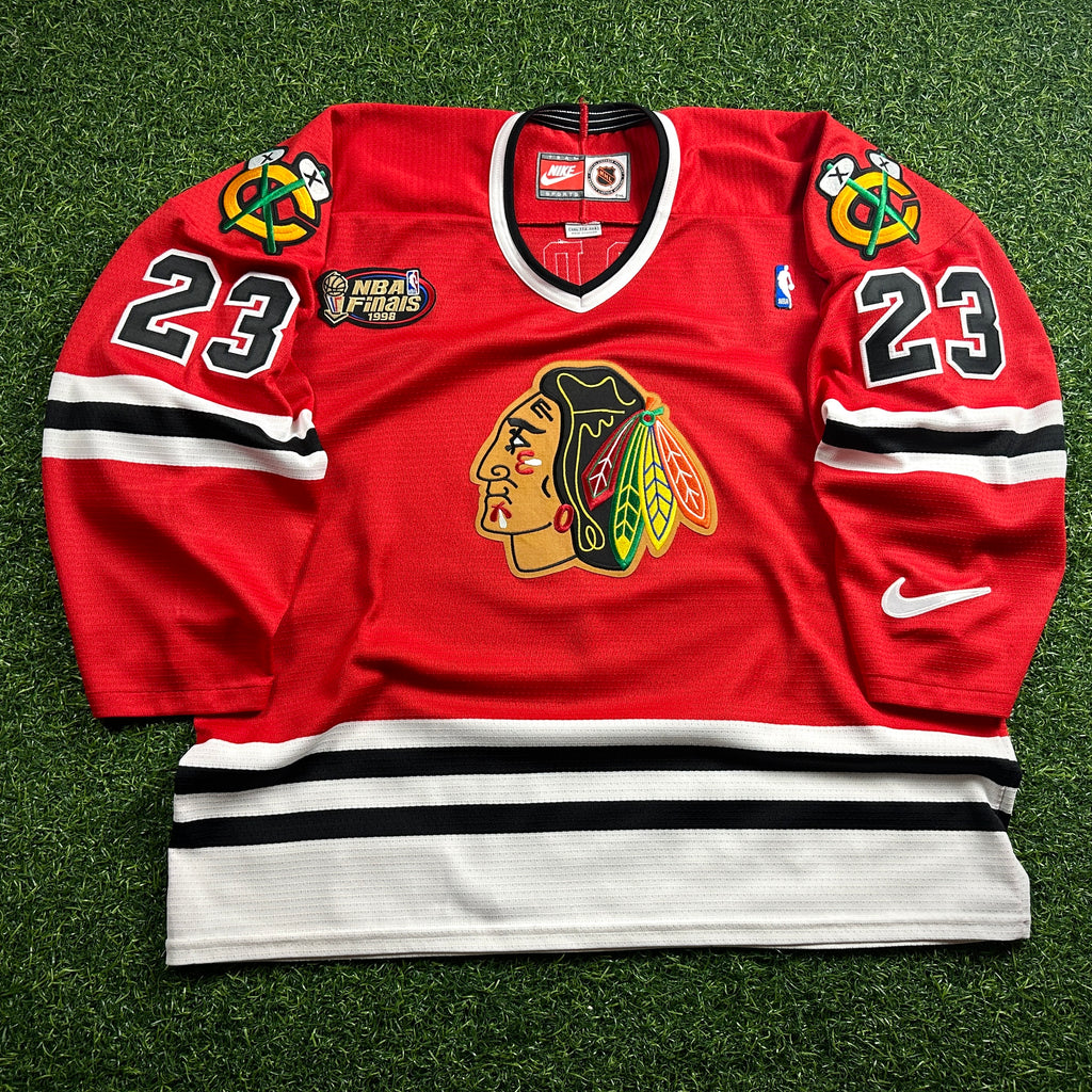 1998 Nike NHL X NBA Mashup Jersey Chicago Bulls Blackhawks Michael Jordan Red Sz. 2XL