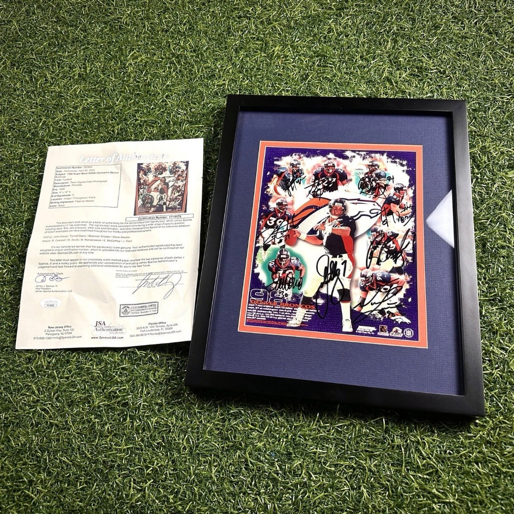 1998 NFL Autograph 8x10 Photo Denver Broncos 9 Players JSA COA