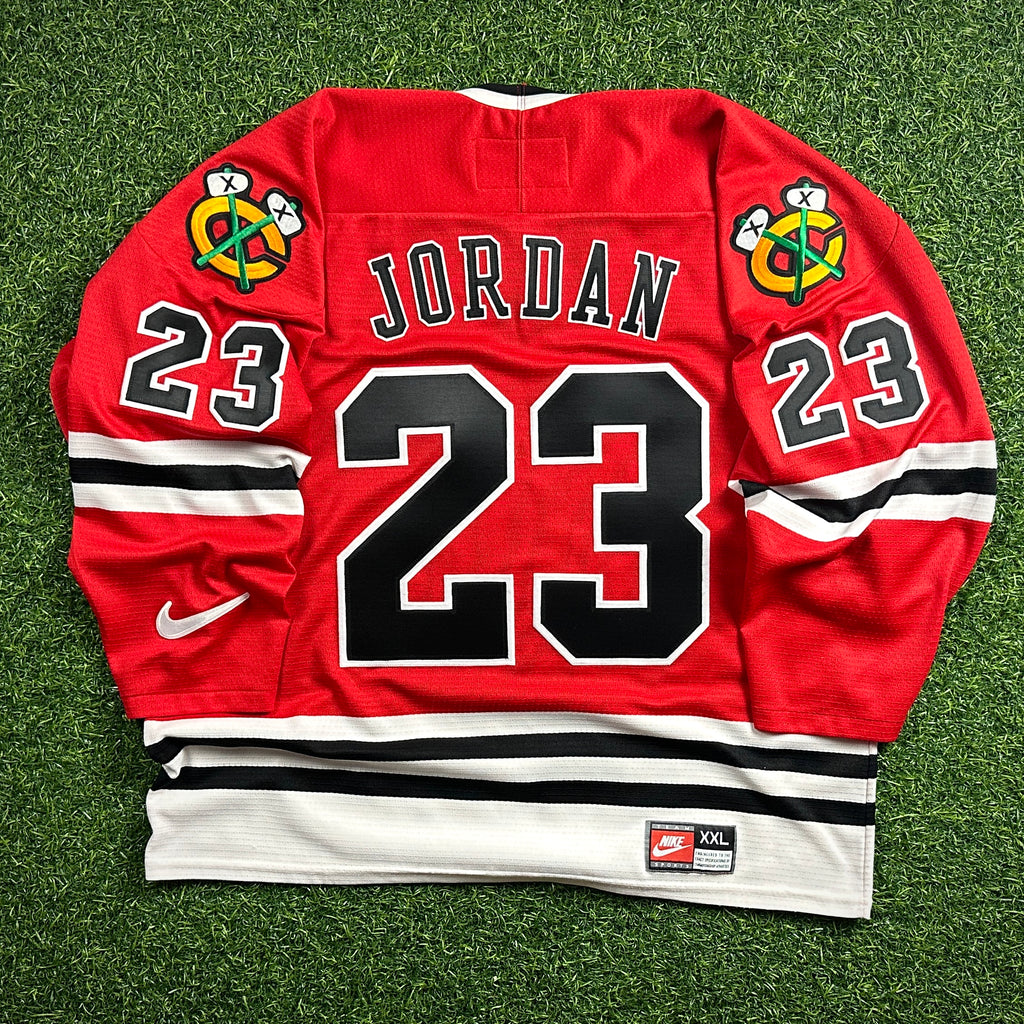 1998 Nike NHL X NBA Mashup Jersey Chicago Bulls Blackhawks Michael Jordan Red Sz. 2XL