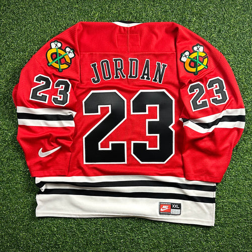 1998 Nike NHL X NBA Mashup Jersey Chicago Bulls Blackhawks Michael Jordan Red Sz. 2XL