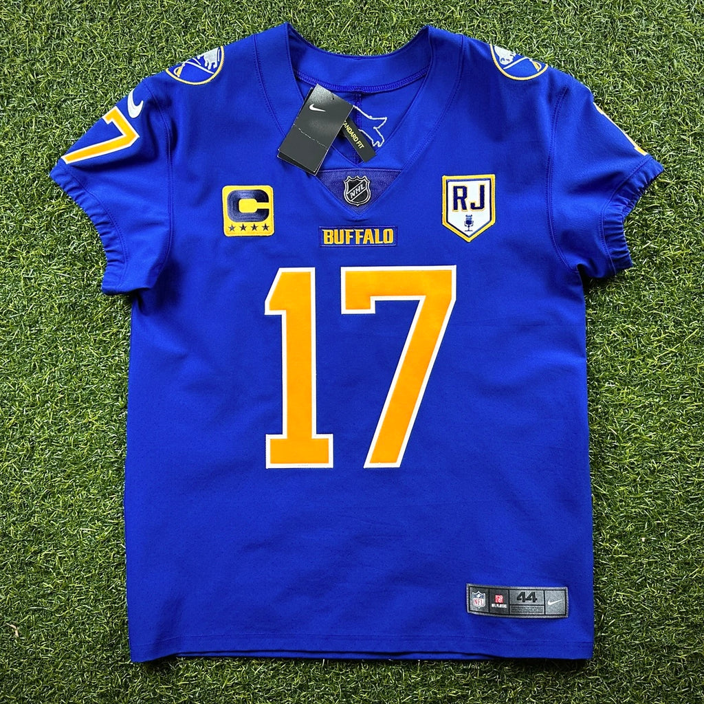 New! Nike NFL X NHL Vapor Elite Authentic Jersey Buffalo Bills Sabres Josh Allen Blue Sz. 44