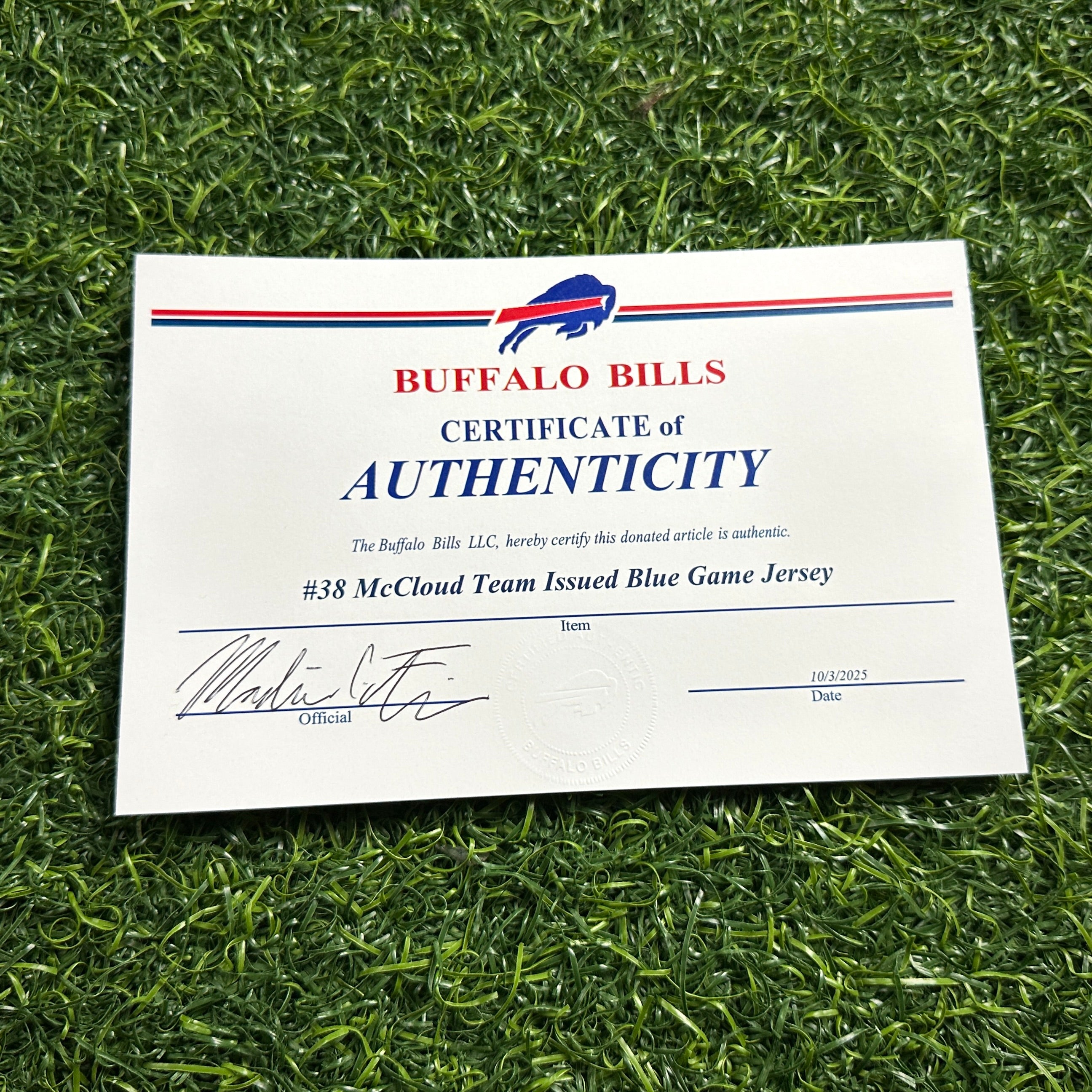 2021 Nike NFL Game-Used Jersey Buffalo Bills Nick McCloud Sz. 40 Team COA