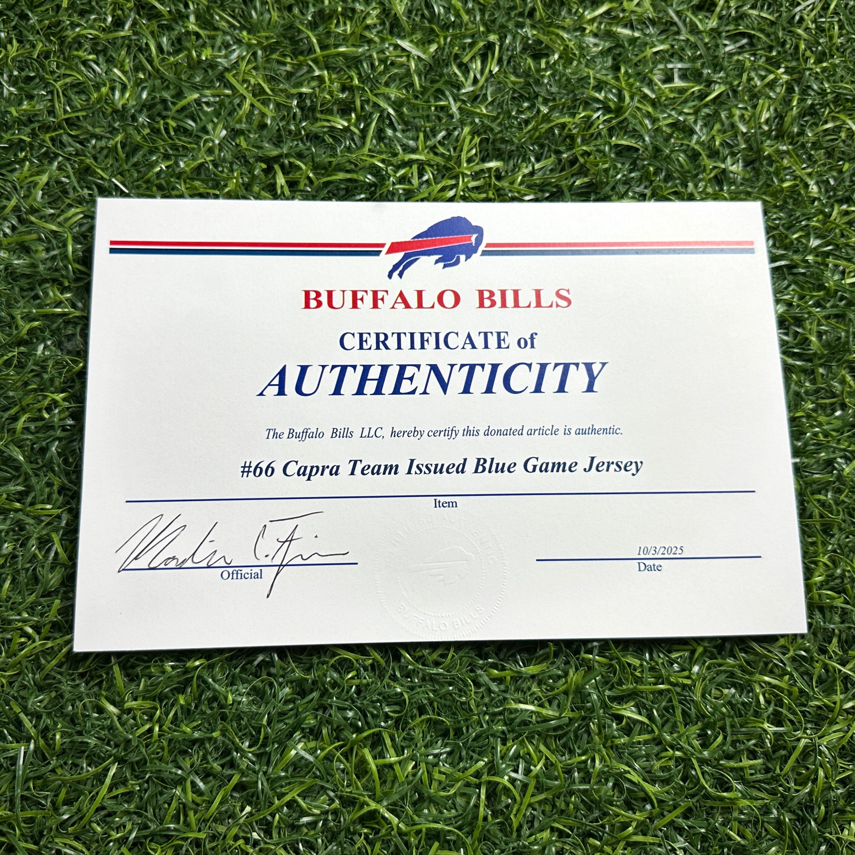 2022 Nike NFL Game-Used Jersey Buffalo Bills Jacob Capra Sz. 48 Team COA