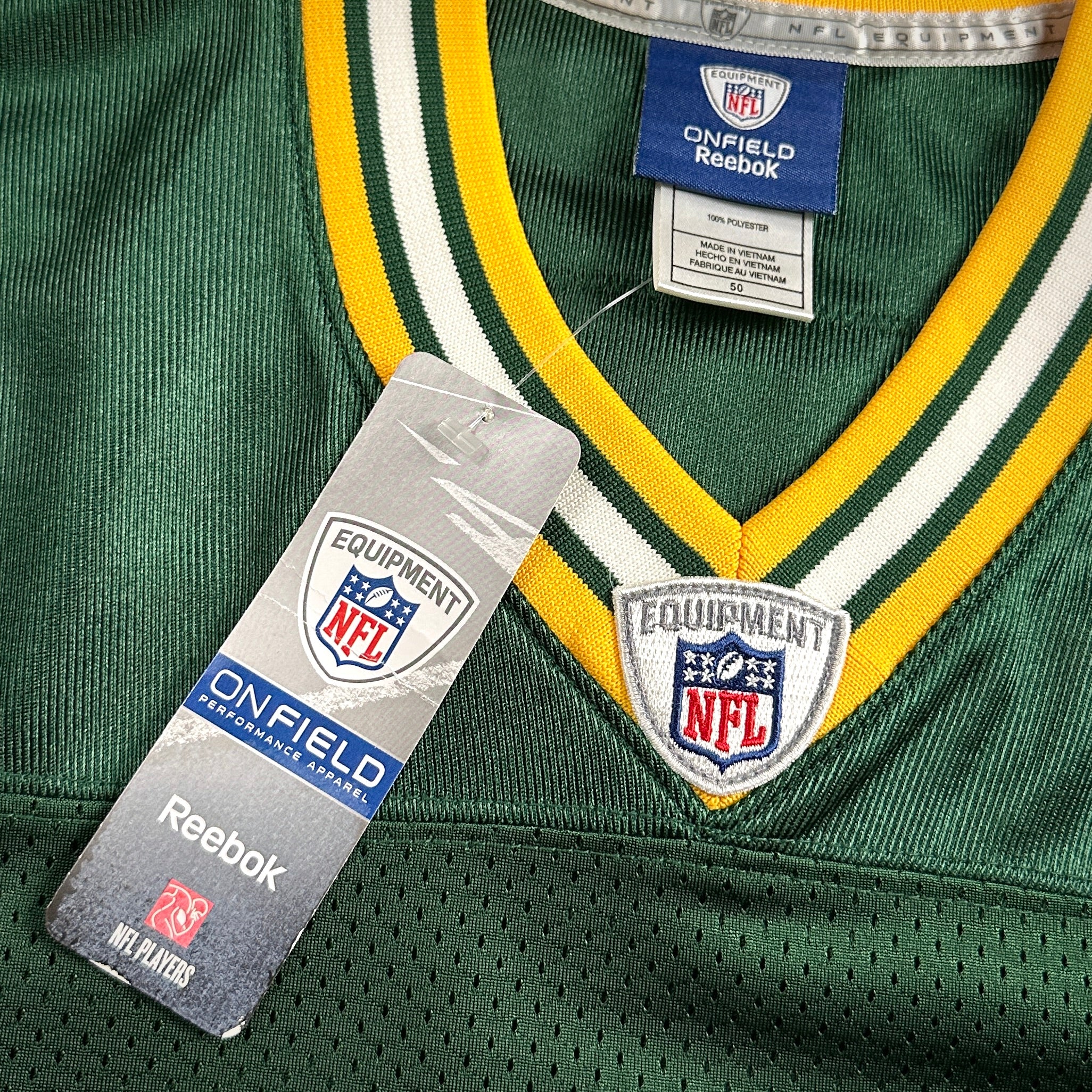 New! Reebok NFL Authentic Jersey Green Bay Packers Brett Favre Sz. 50 Vintage