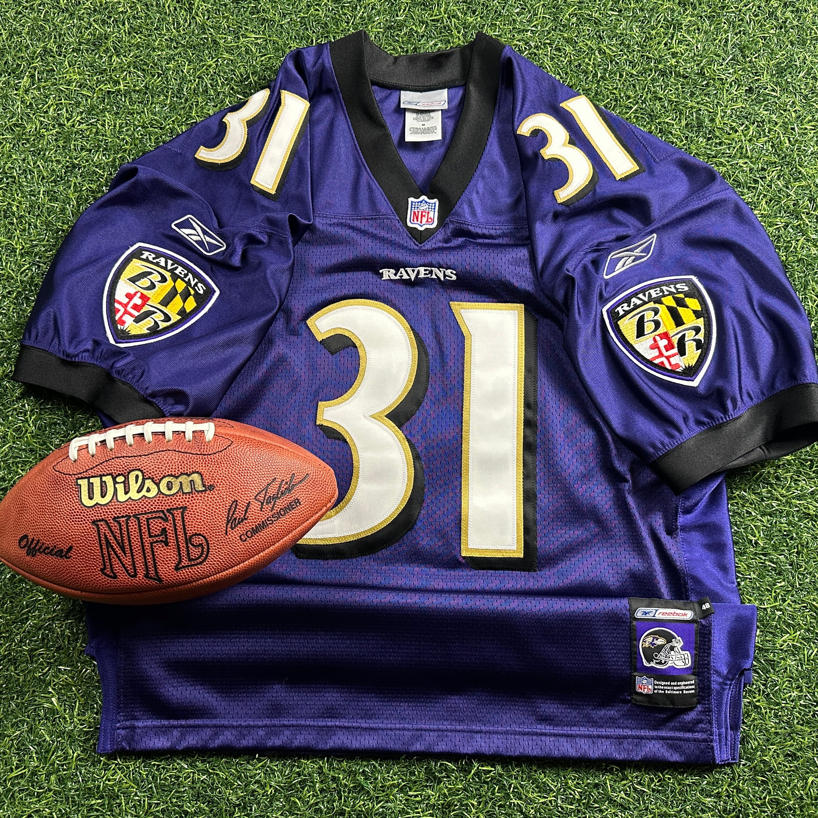 2001 Reebok NFL Authentic Jersey Baltimore Ravens Jamal Lewis Sz. 48 Helmet Tag
