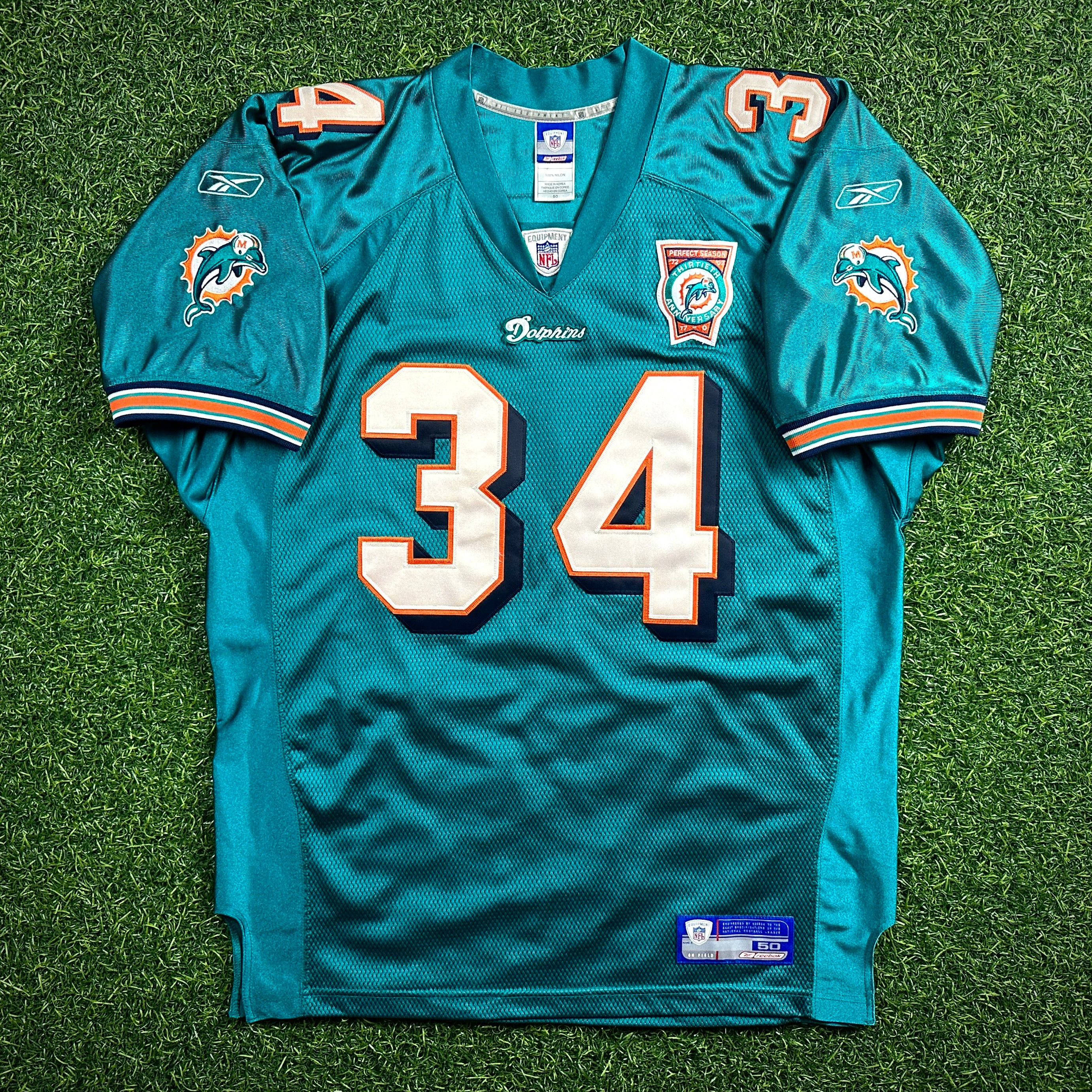2002 Reebok NFL Authentic Jersey Miami Dolphins Ricky Williams Sz. 50 Anniversary Patch