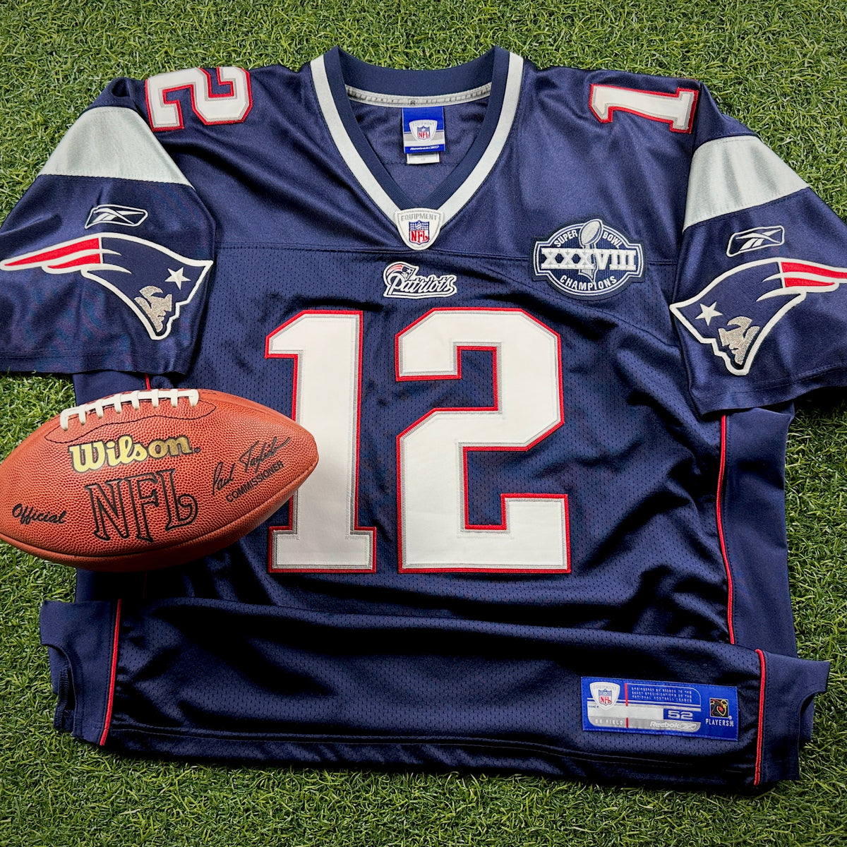 2004 Reebok NFL Authentic Jersey New England Patriots Tom Brady Sz 52 Super Bowl