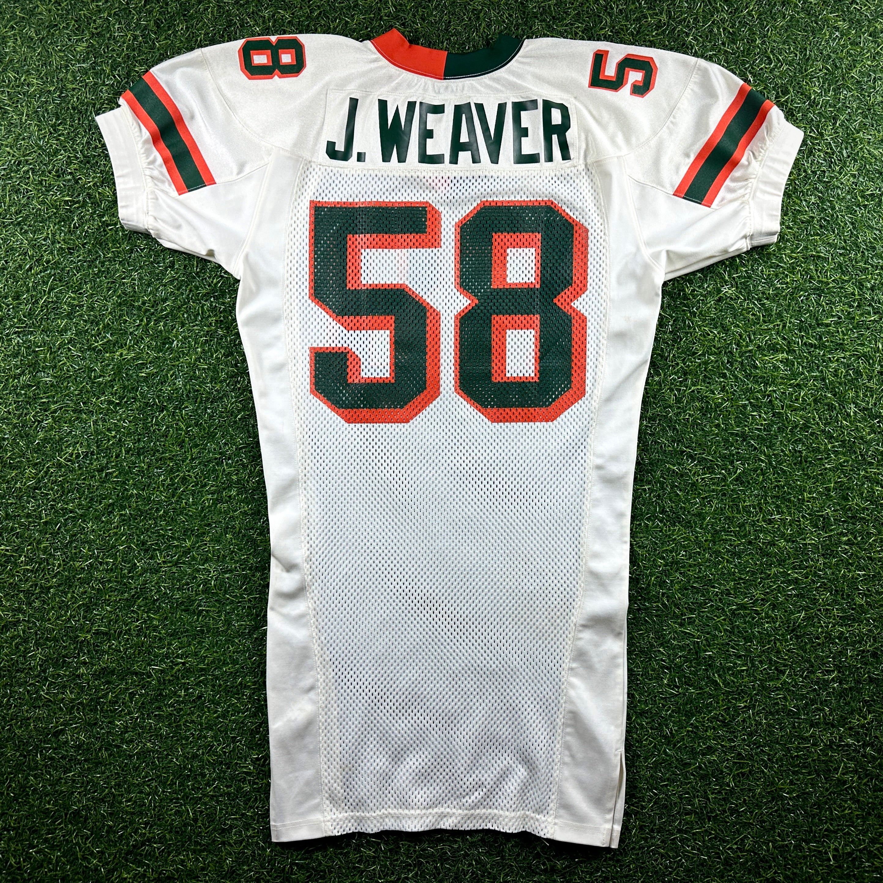 2000 Nike NCAA Game-Used Gator Bowl Jersey Miami Hurricanes Jarrell Weaver Sz. 48 Set 1