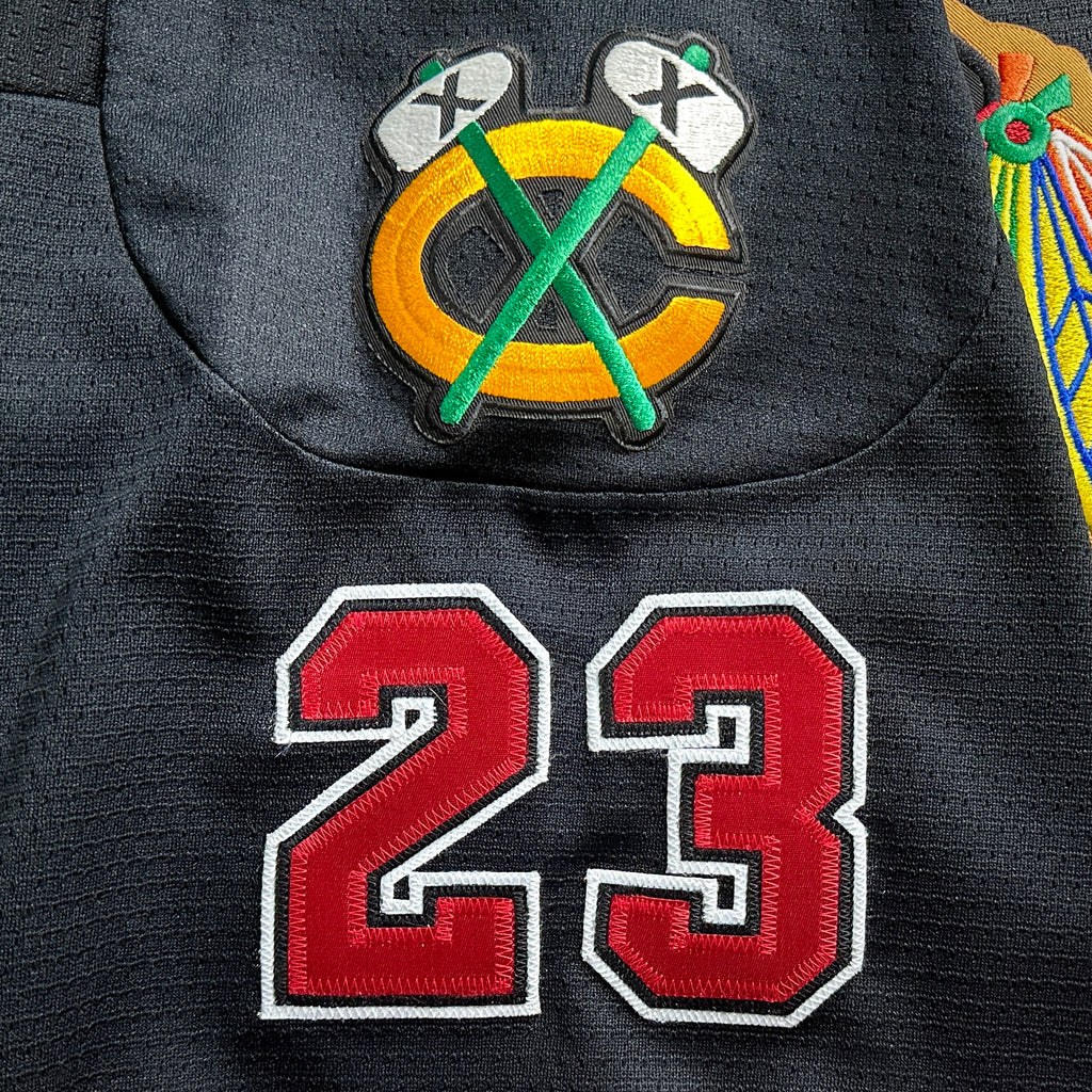 1998 Nike NHL X NBA Mashup Jersey Chicago Bulls Blackhawks Michael Jordan Black Sz. L