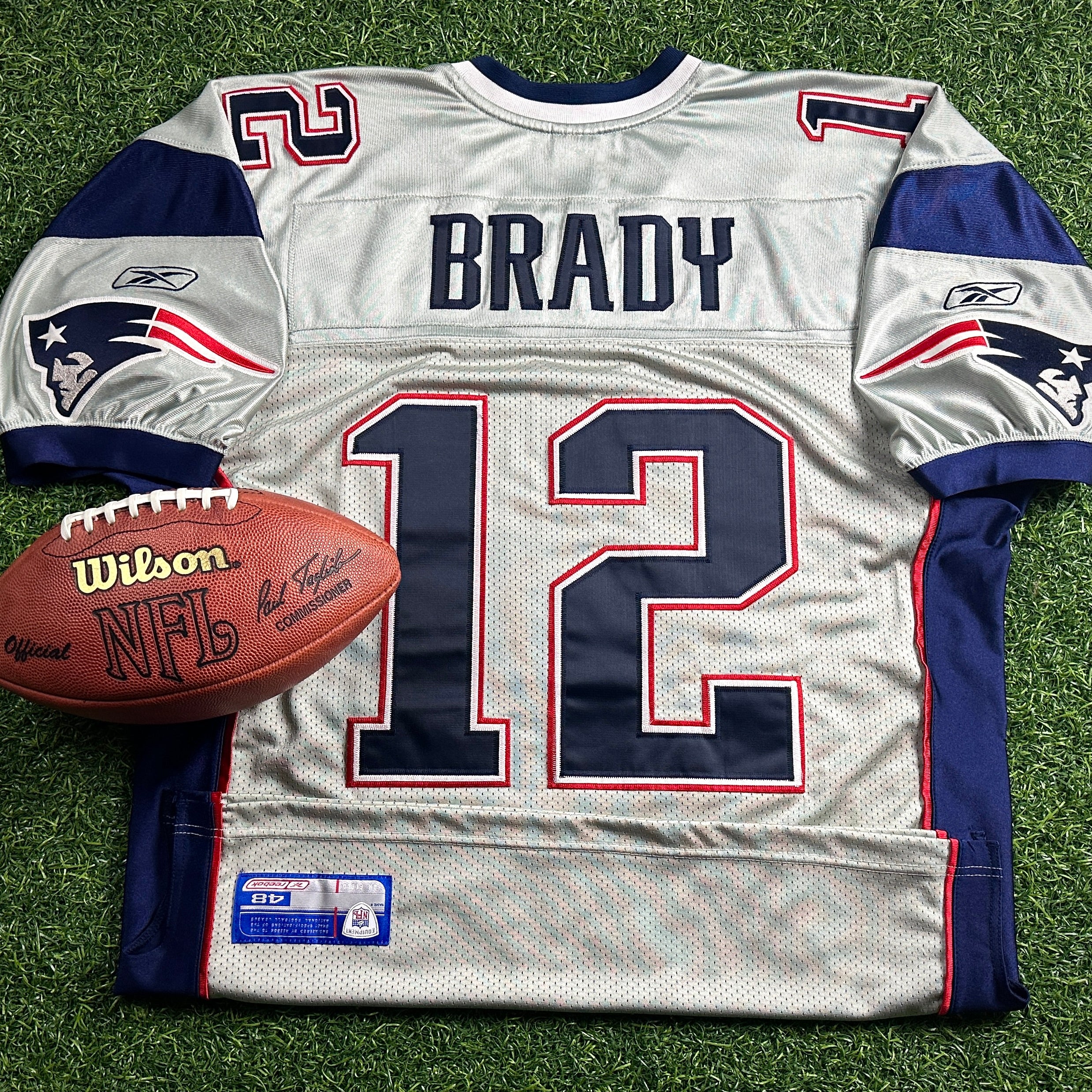 2003 Reebok NFL Authentic Jersey New England Patriots Tom Brady Sz. 48 Silver Alternate