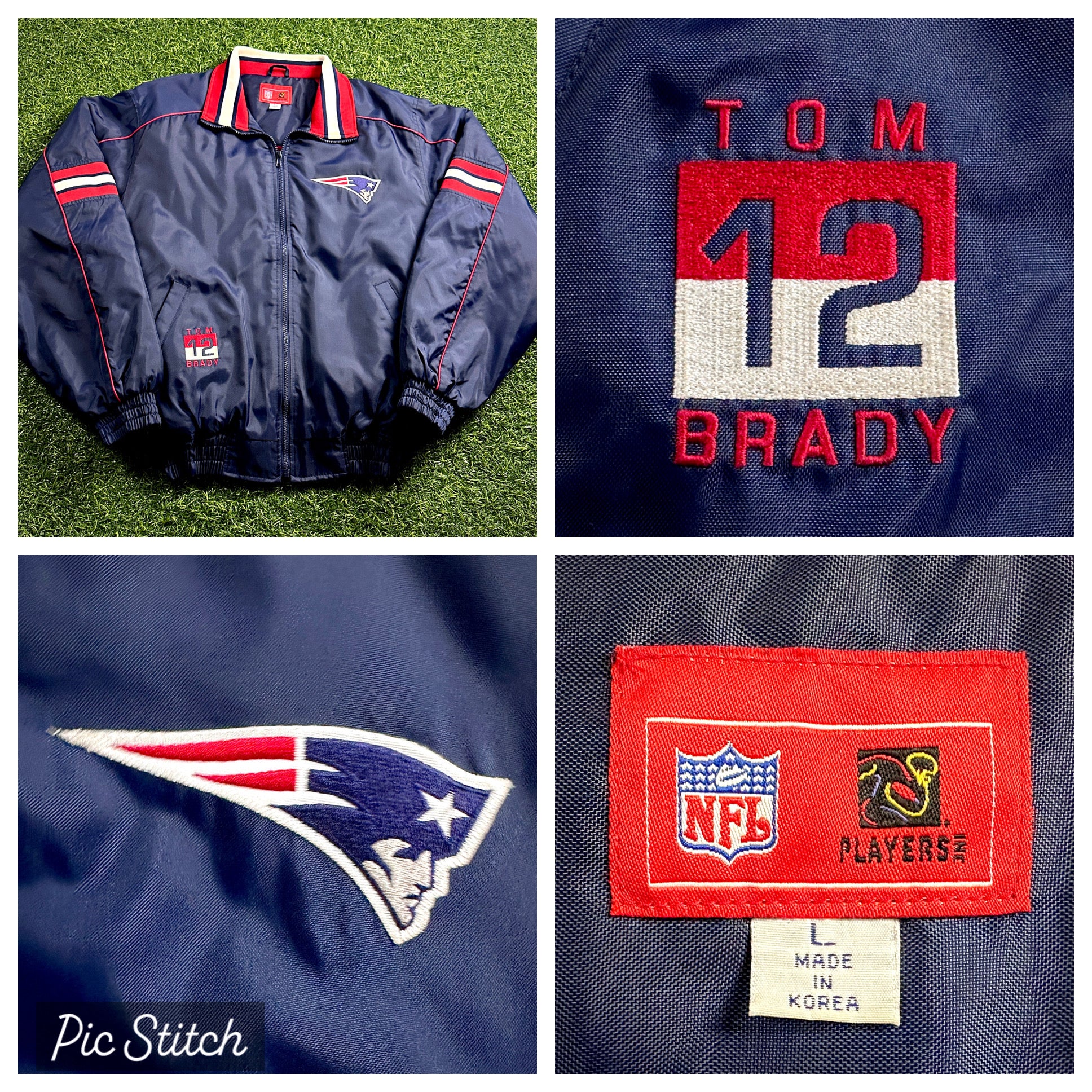 Rare! 2002 Reebok NFL Jacket New England Patriots Tom Brady 12 Sz. L Vintage