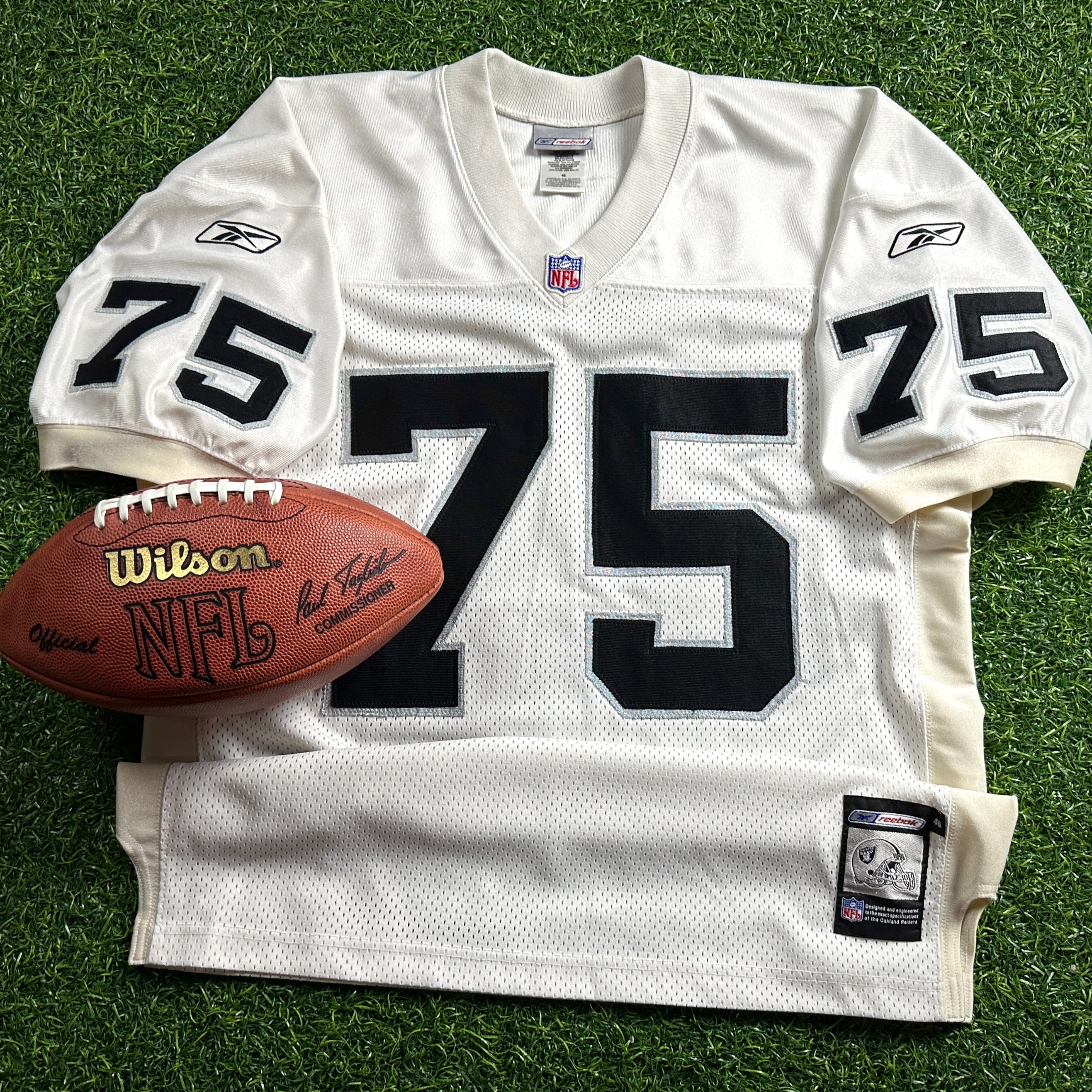 2001 Reebok NFL Authentic Jersey Oakland Raiders Howie Long Sz. 46 Helmet Tag