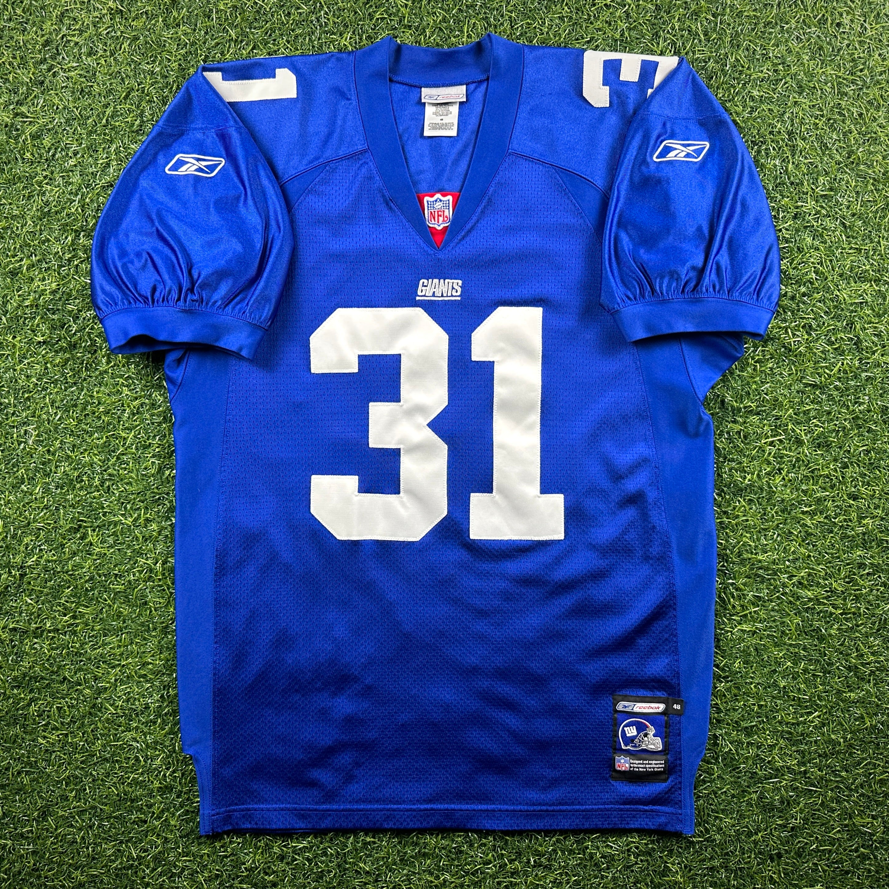 2001 Reebok NFL Authentic Jersey New York Giants Jason Sehorn Sz. 48 Helmet Tag