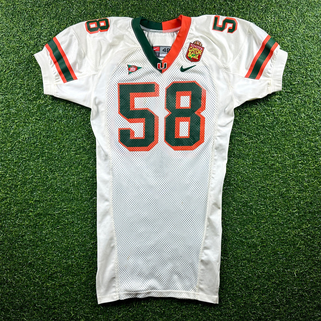 2000 Nike NCAA Game-Used Gator Bowl Jersey Miami Hurricanes Jarrell Weaver Sz. 48 Set 1