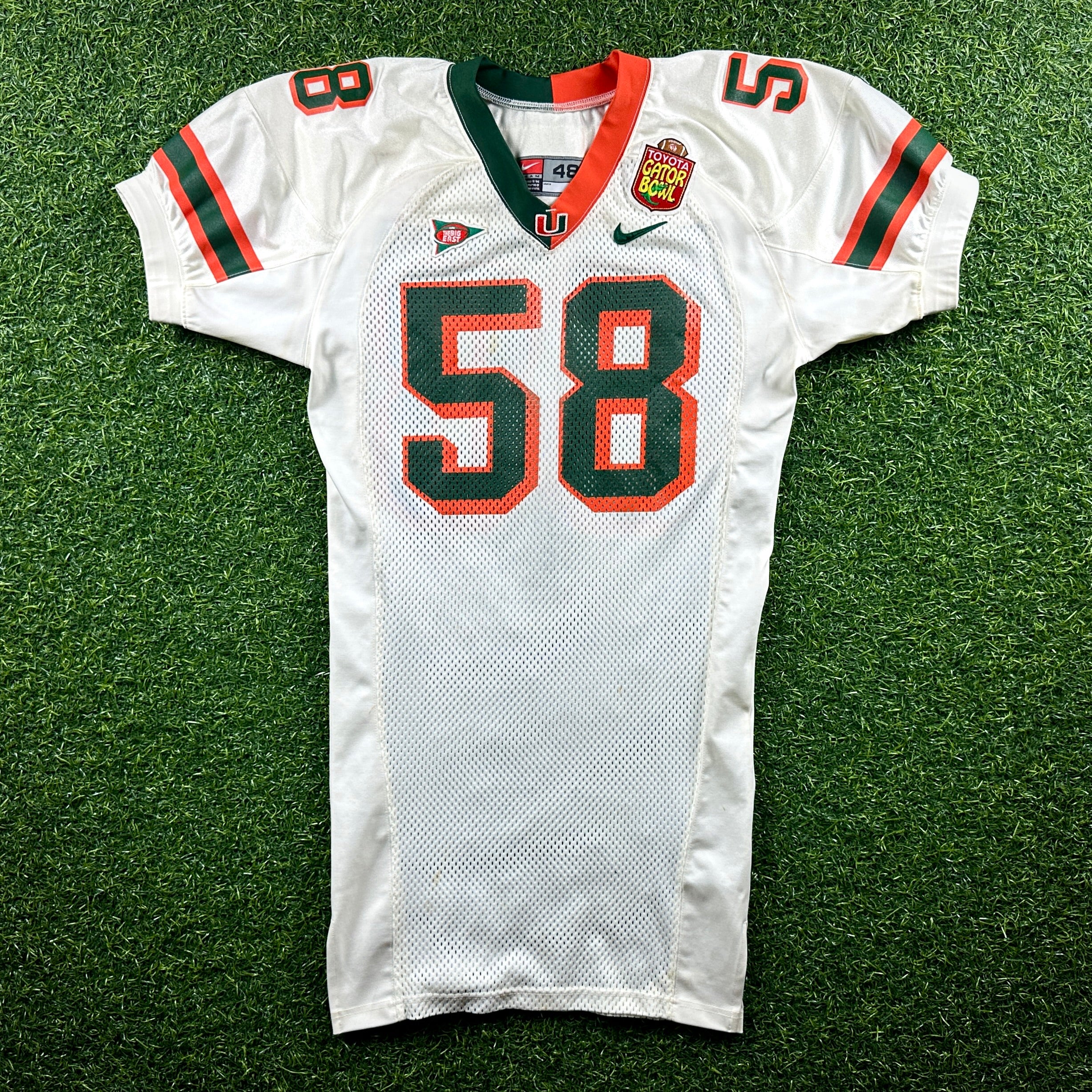 2000 Nike NCAA Game-Used Gator Bowl Jersey Miami Hurricanes Jarrell Weaver Sz. 48 Set 1