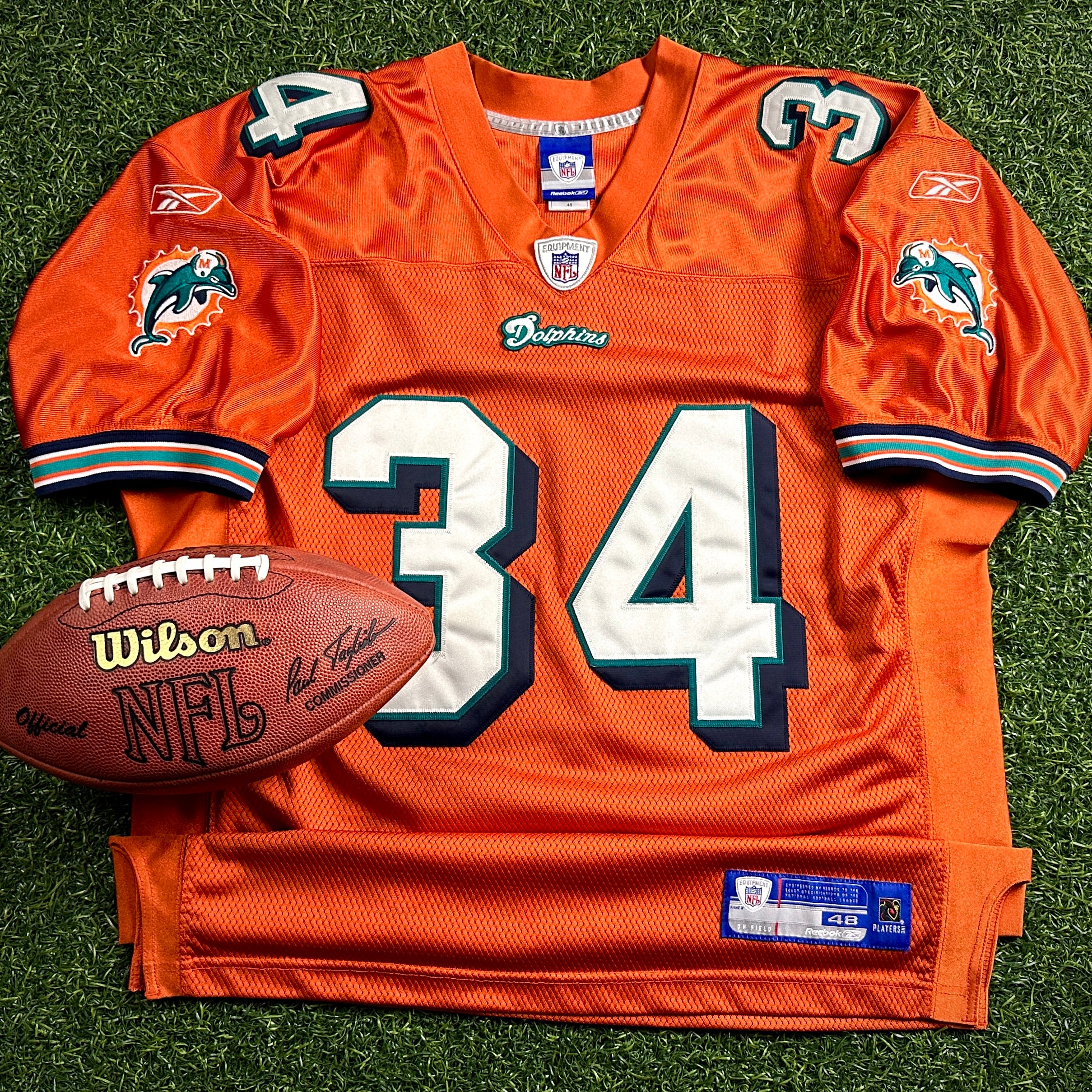 2005 Reebok NFL Authentic Jersey Miami Dolphins Ricky Williams Sz 48 Orange Alt