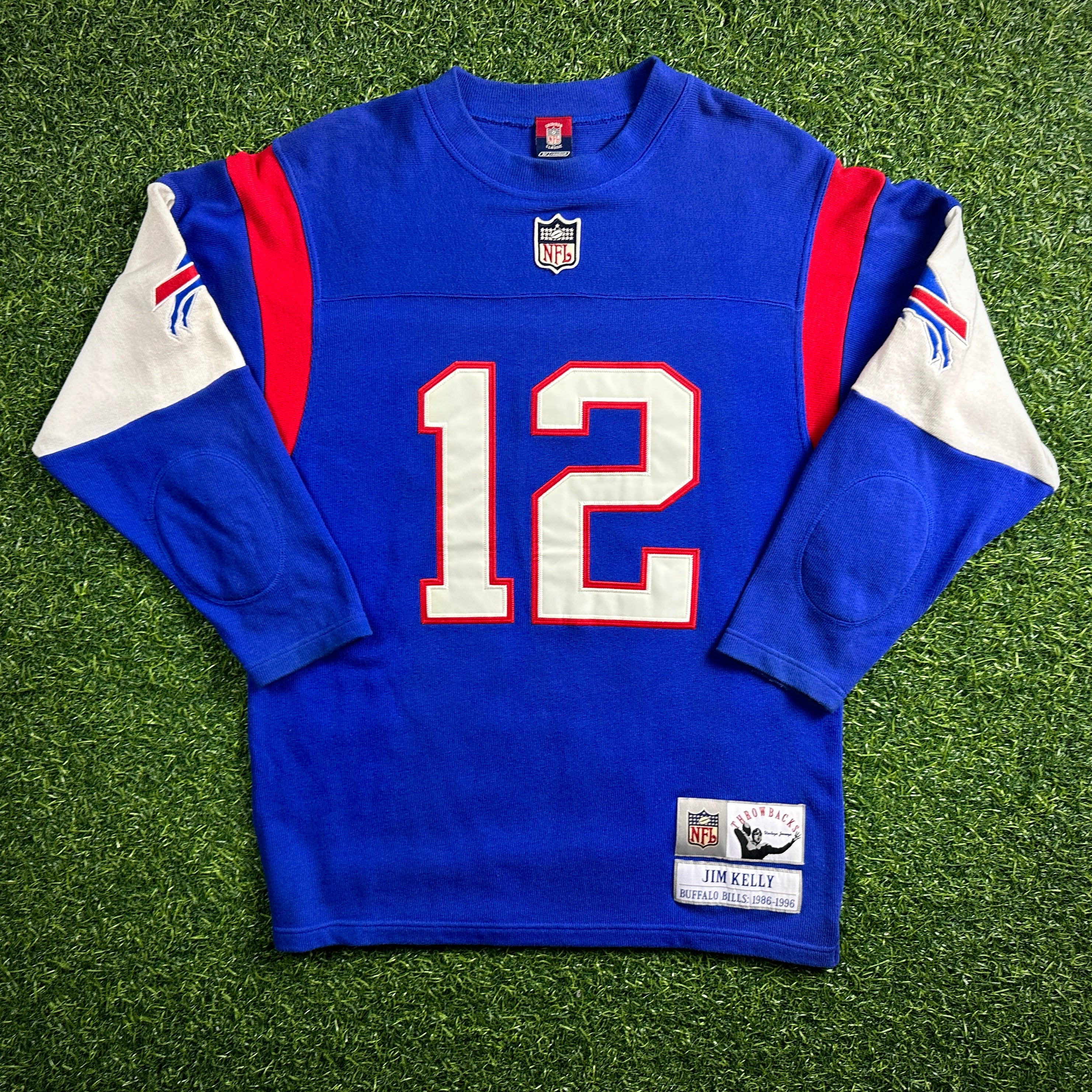 2003 Reebok Gridiron Classics NFL Throwback Jersey Sweater Buffalo Bills Jim Kelly Sz. L Vintage