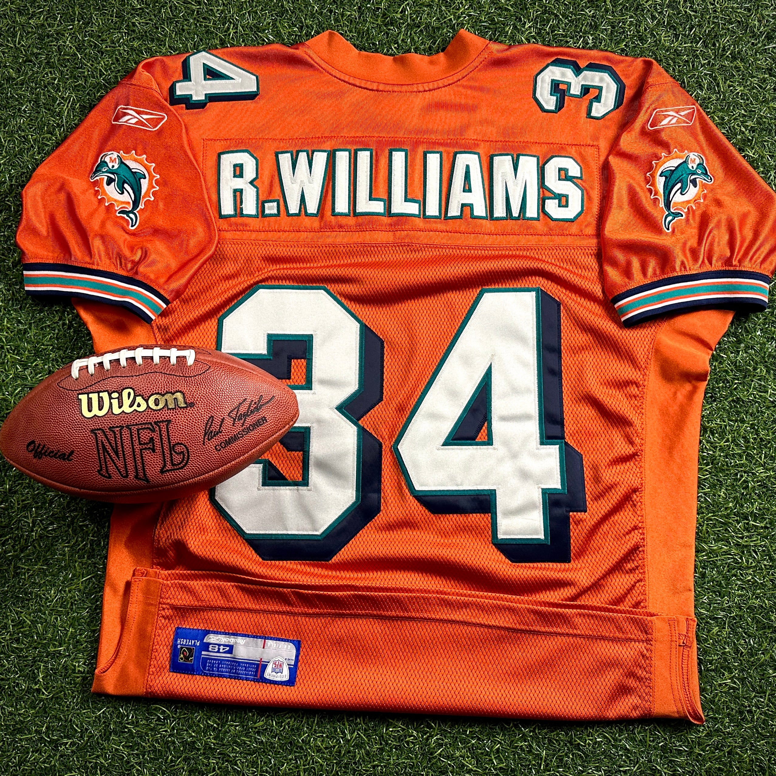 2005 Reebok NFL Authentic Jersey Miami Dolphins Ricky Williams Sz 48 Orange Alt
