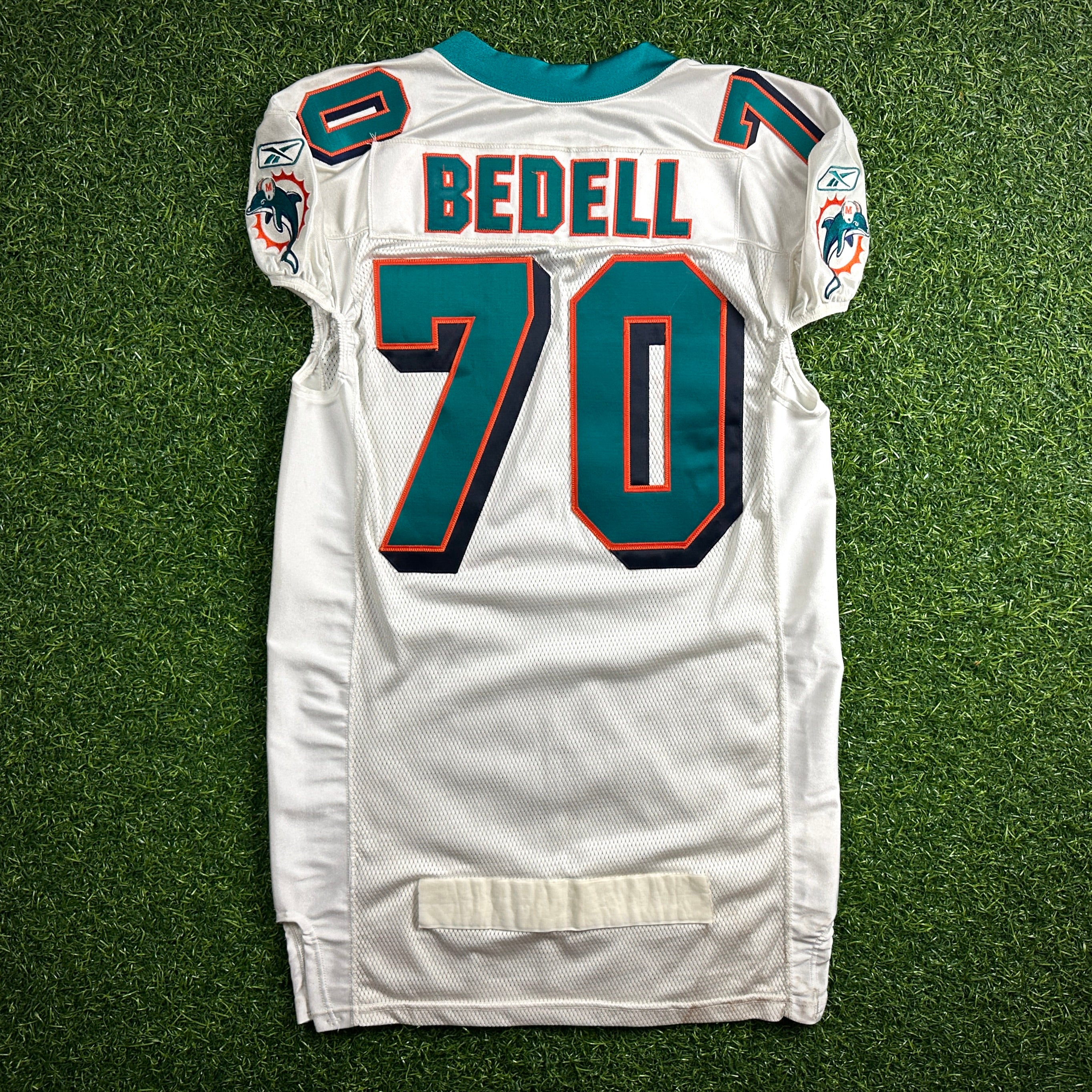 2003 Reebok NFL Game Used Worn Jersey Miami Dolphins Brad Bedell Sz. 50 Vintage