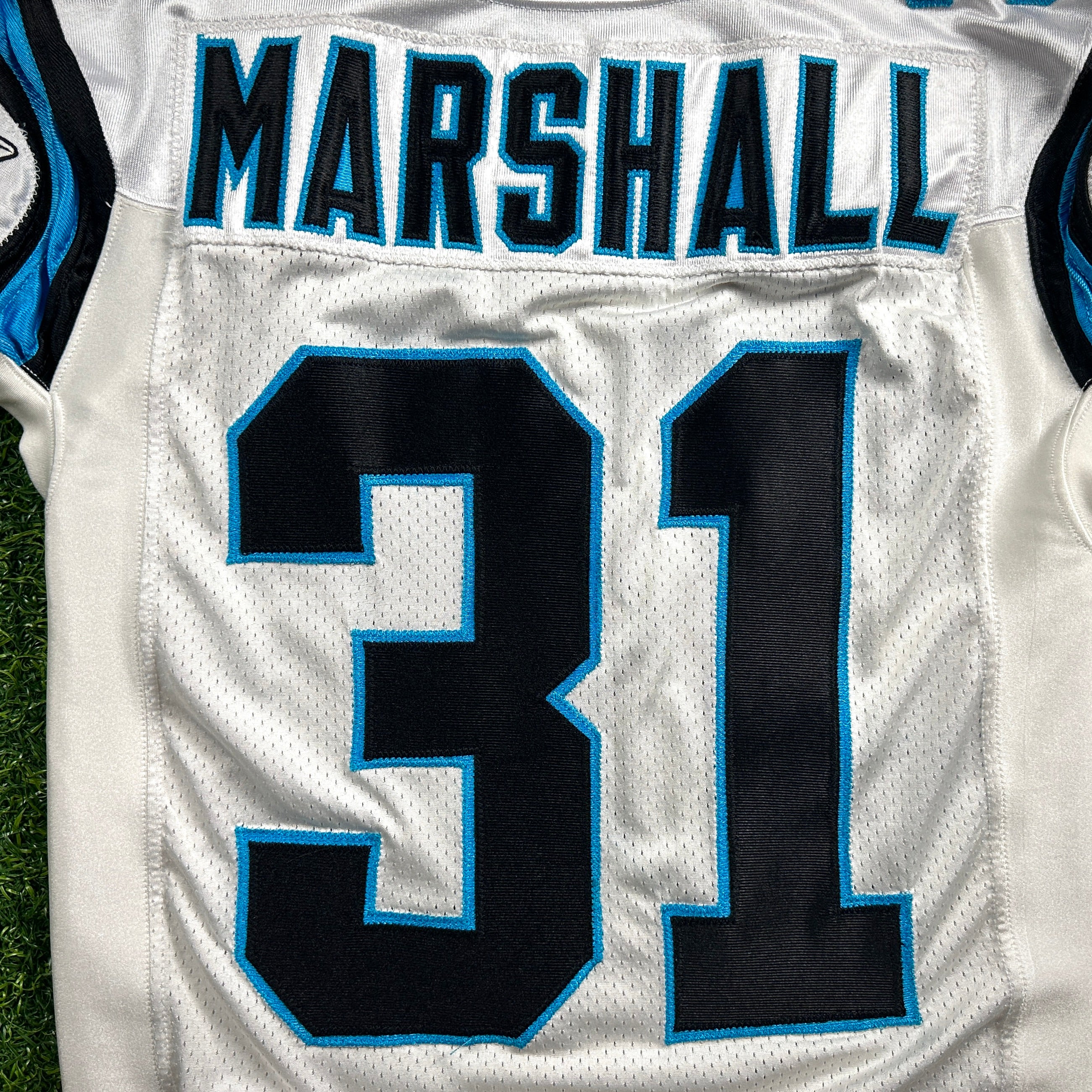 2011 Reebok NFL Game Used Worn Jersey Carolina Panthers Richard Marshall Sz. 48