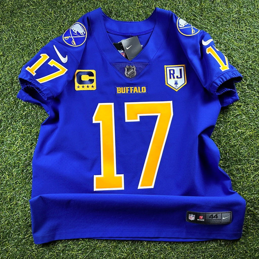 New! Nike NFL X NHL Vapor Elite Authentic Jersey Buffalo Bills Sabres Josh Allen Blue Sz. 44