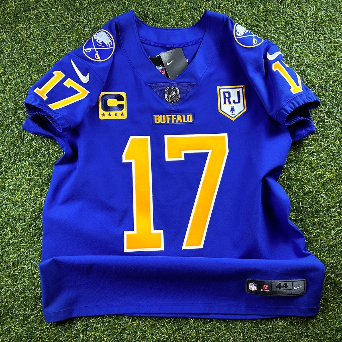 New! Nike NFL X NHL Vapor Elite Authentic Jersey Buffalo Bills Sabres Josh Allen Blue Sz. 44