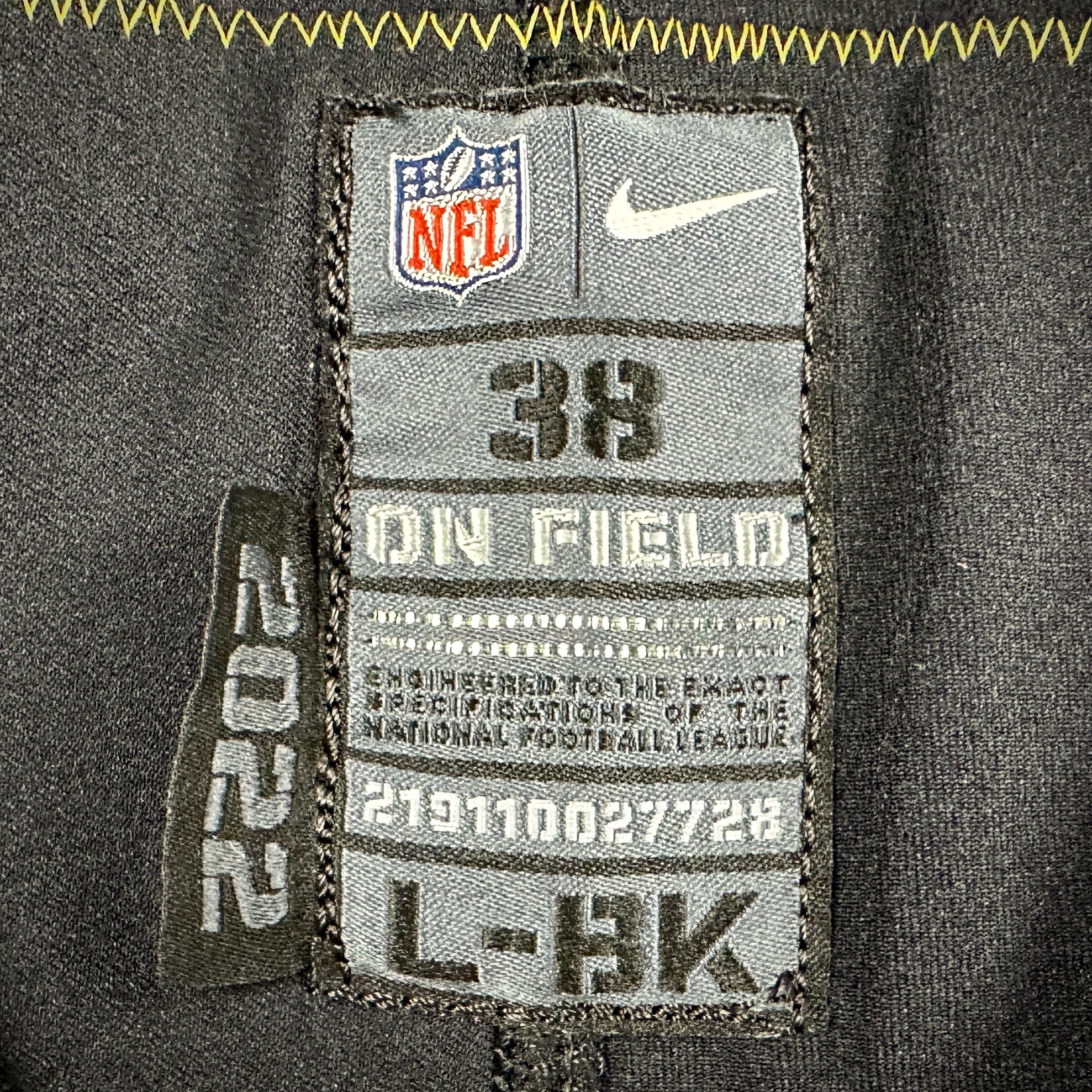 2022 Nike NFL Team Issued Game Jersey Pittsburgh Steelers George Pickens Rookie Sz. 38 L-BK