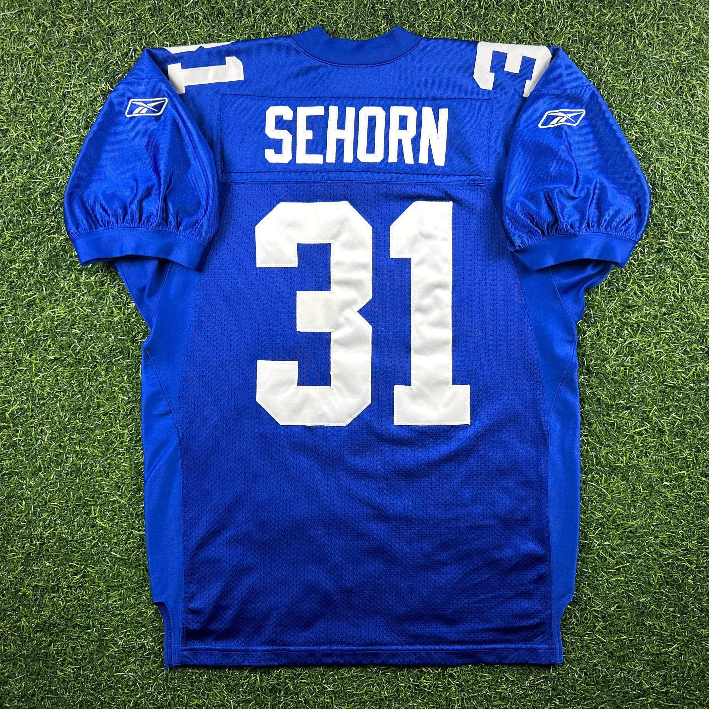 2001 Reebok NFL Authentic Jersey New York Giants Jason Sehorn Sz. 48 Helmet Tag
