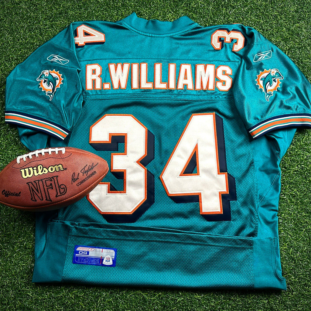 2002 Reebok NFL Authentic Jersey Miami Dolphins Ricky Williams Sz. 50 Anniversary Patch