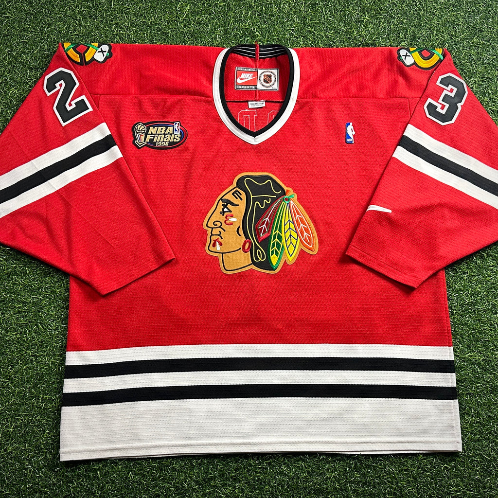 1998 Nike NHL X NBA Mashup Jersey Chicago Bulls Blackhawks Michael Jordan Red Sz. 2XL