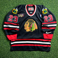1998 Nike NHL X NBA Mashup Jersey Chicago Bulls Blackhawks Michael Jordan Black Sz. L