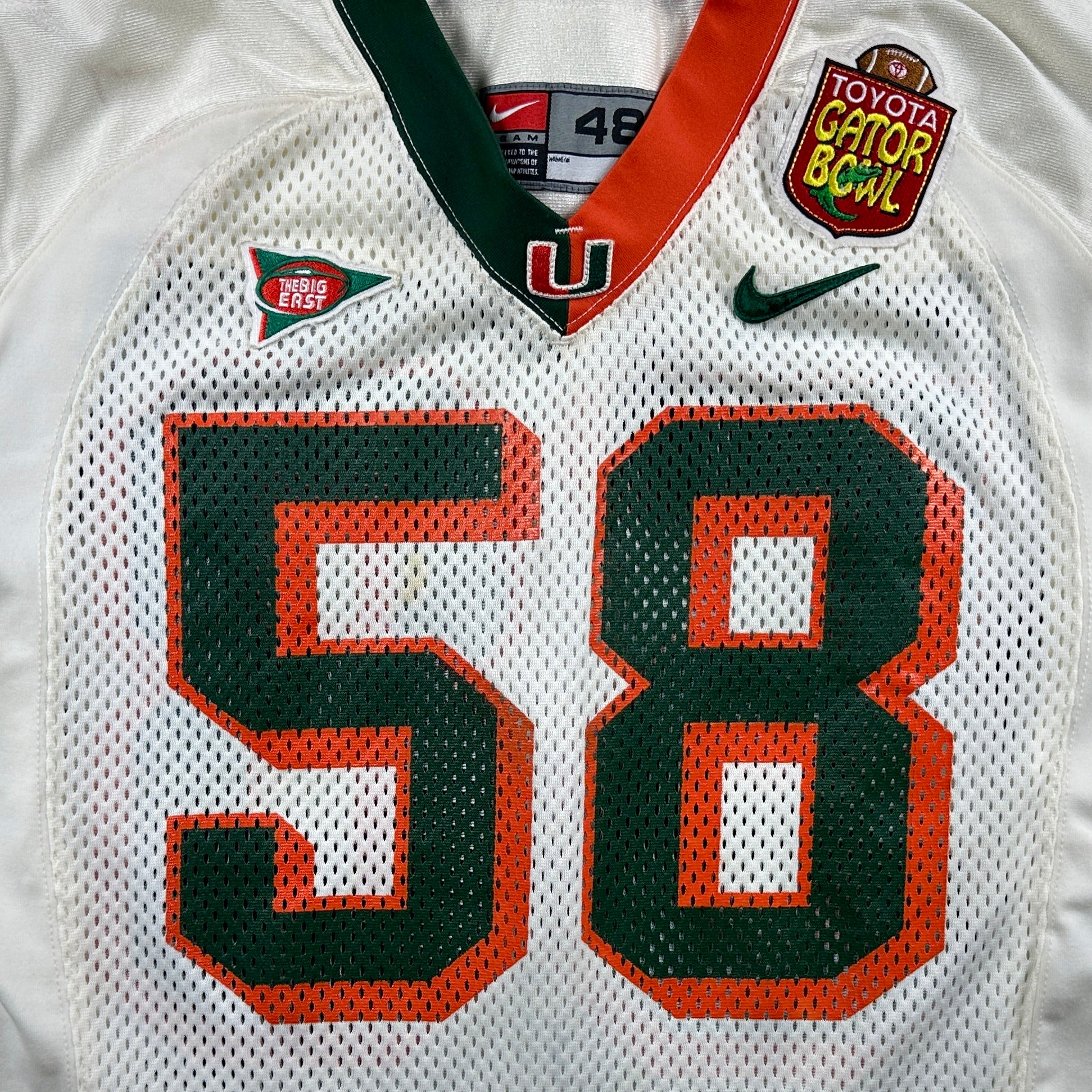 2000 Nike NCAA Game-Used Gator Bowl Jersey Miami Hurricanes Jarrell Weaver Sz. 48 Set 1