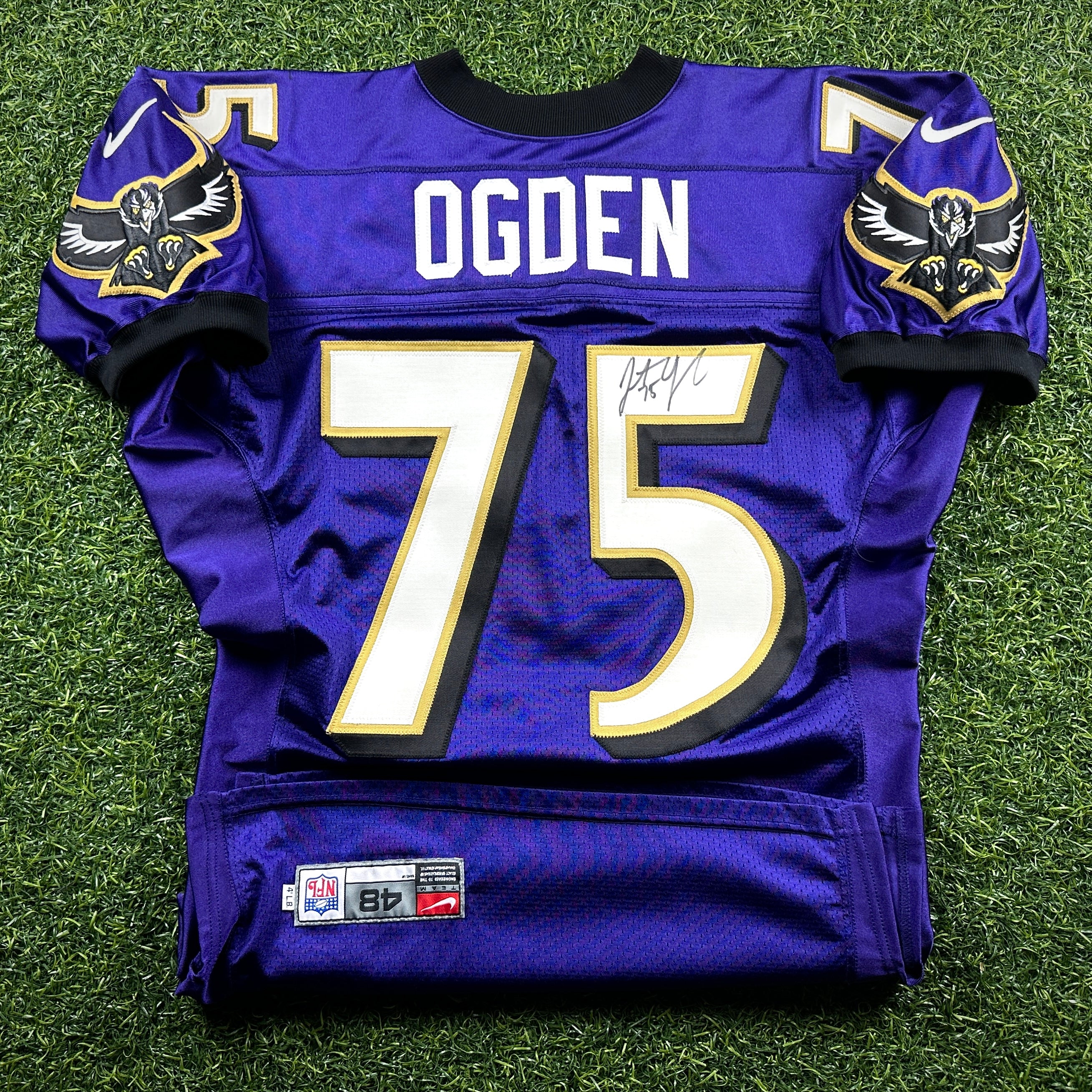 1999 Nike NFL Team-Issued Game Jersey Baltimore Ravens Jonathan Ogden Autograph Sz. 48
