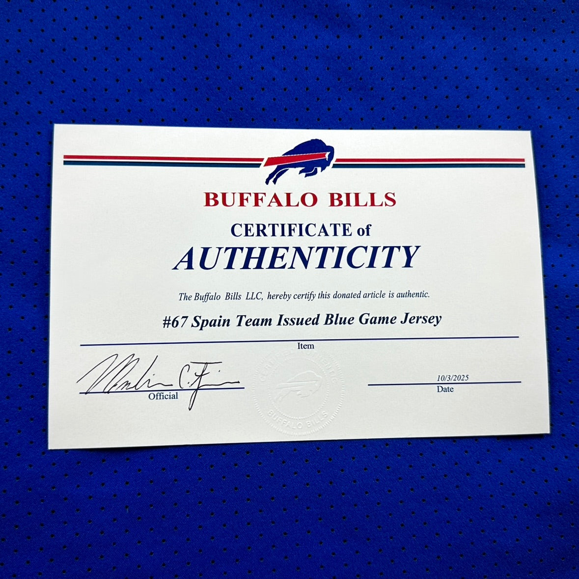 2020 Nike NFL Team-Issued Game Jersey Buffalo Bills Quinton Spain Sz. 50 LINE Team COA