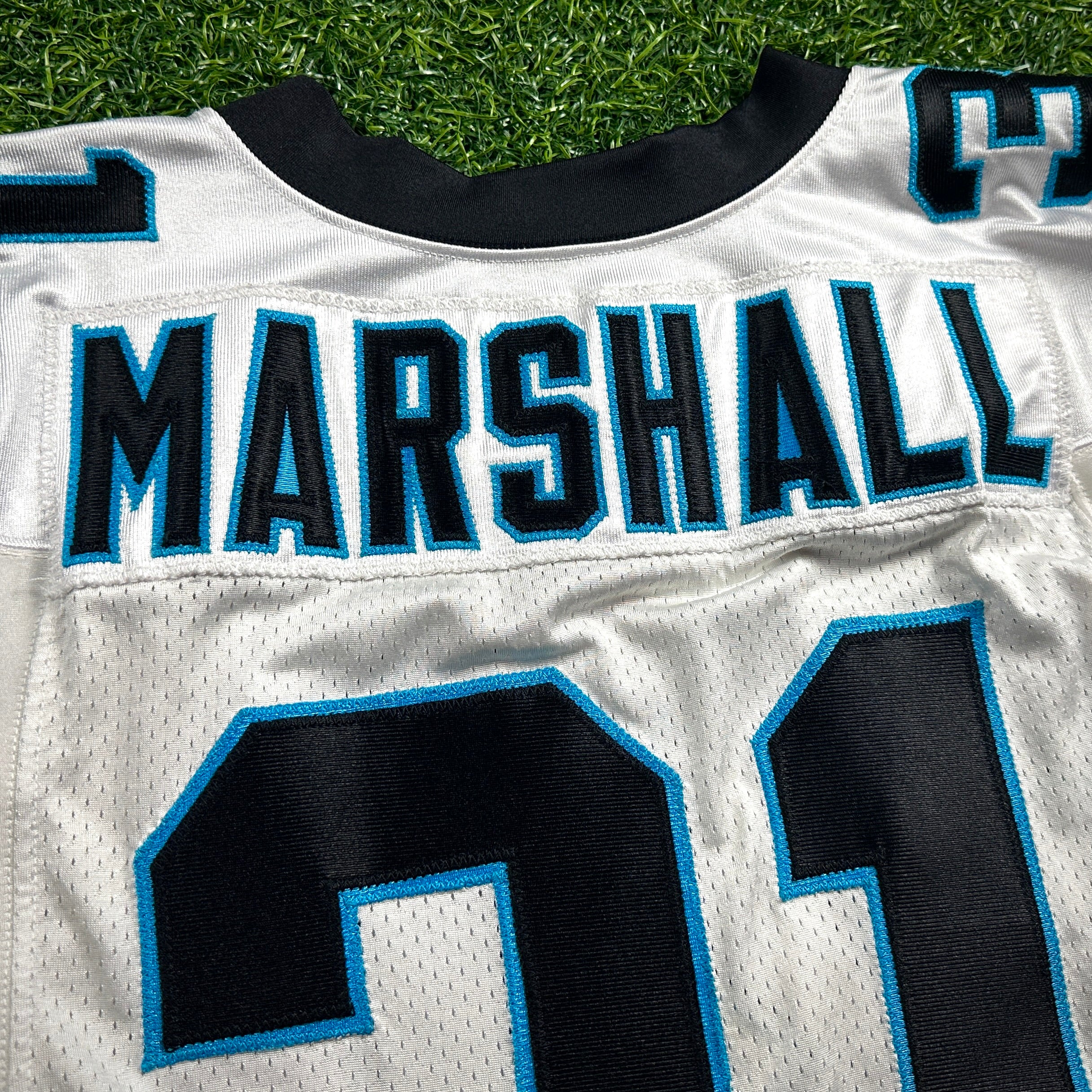 2011 Reebok NFL Game Used Worn Jersey Carolina Panthers Richard Marshall Sz. 48