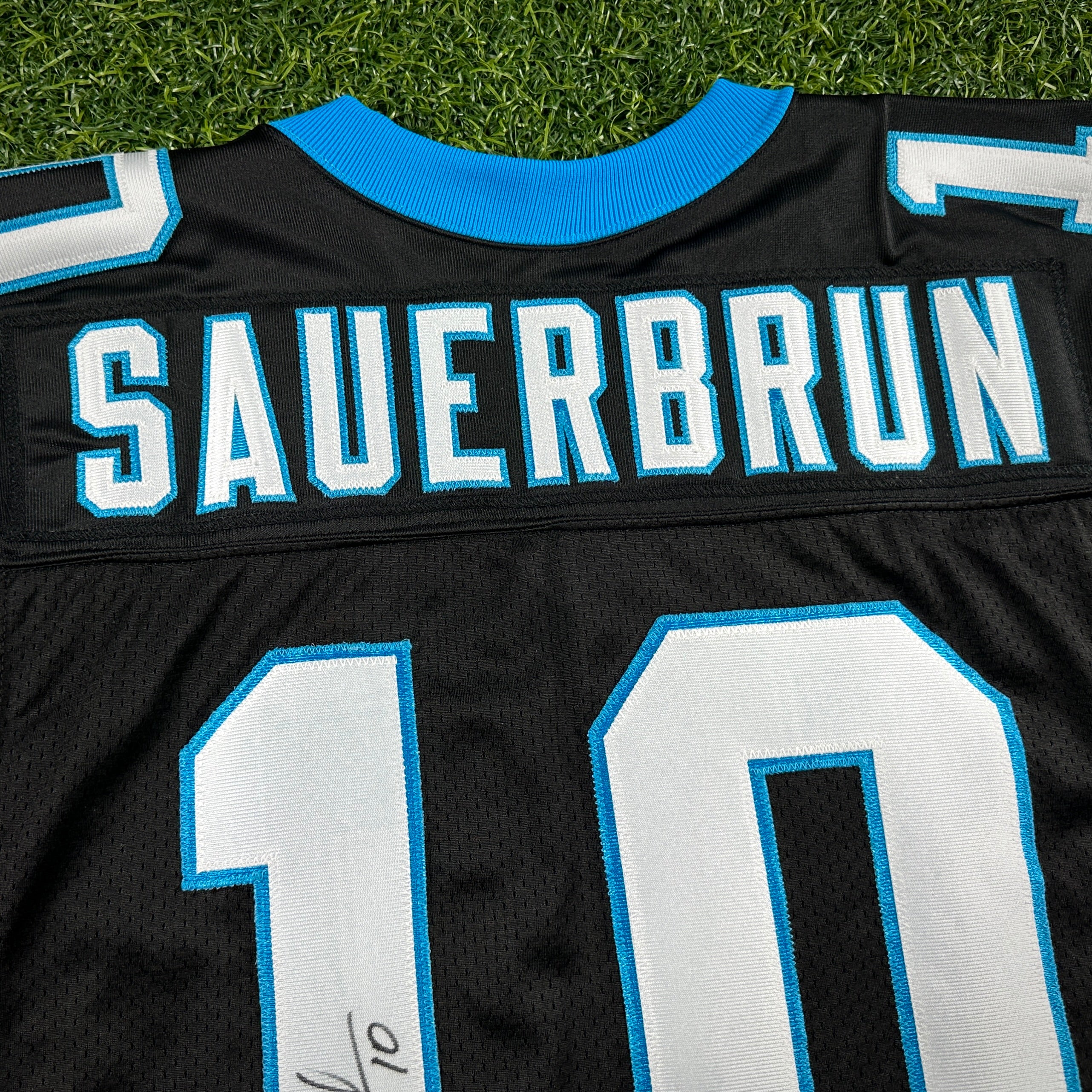 2004 Reebok NFL Team-Issued Game Jersey Carolina Panthers Todd Sauerbrun Sz. 46 Autograph PSA