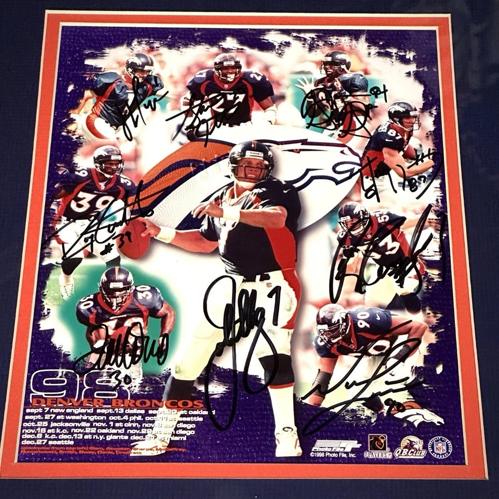 1998 NFL Autograph 8x10 Photo Denver Broncos 9 Players JSA COA