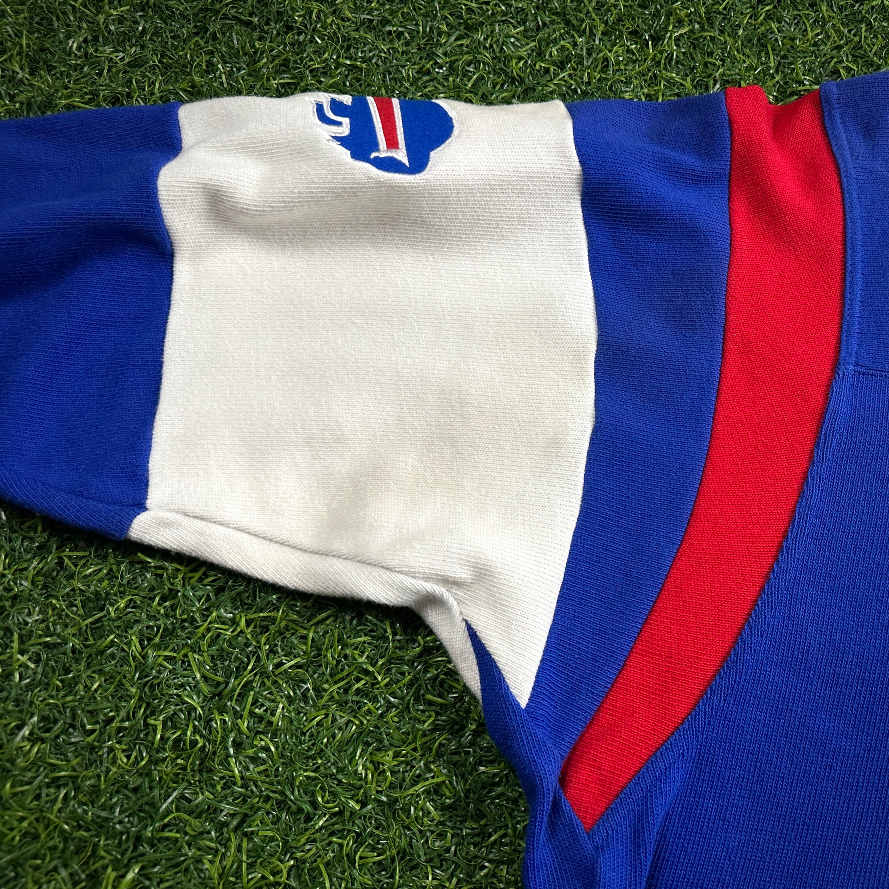 2003 Reebok Gridiron Classics NFL Throwback Jersey Sweater Buffalo Bills Jim Kelly Sz. L Vintage