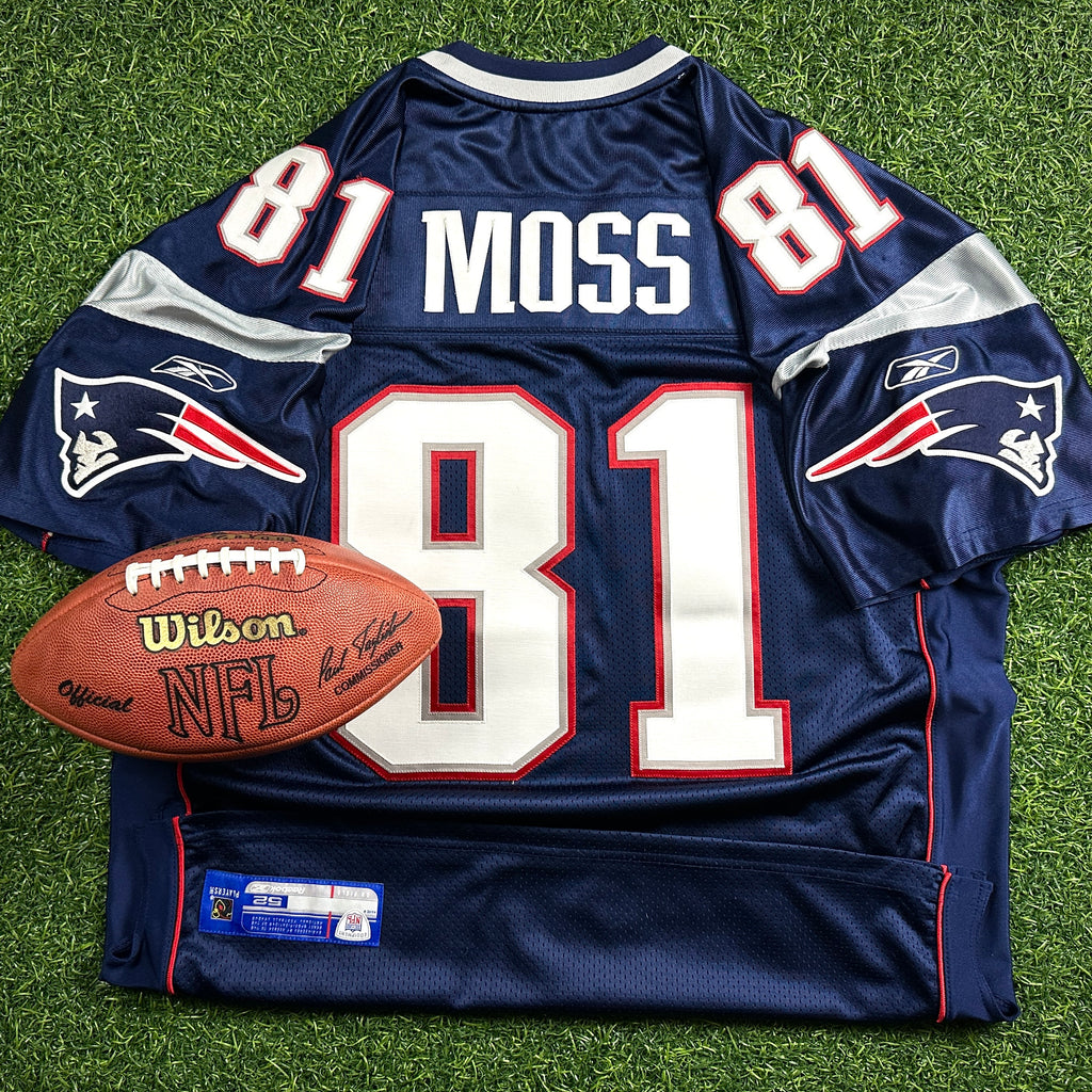 2007 Reebok NFL Authentic Jersey New England Patriots Randy Moss Blue Home Sz. 52