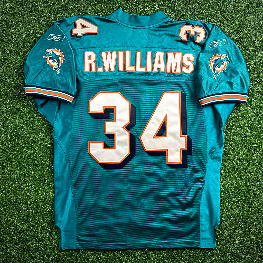 2002 Reebok NFL Authentic Jersey Miami Dolphins Ricky Williams Sz. 50 Anniversary Patch